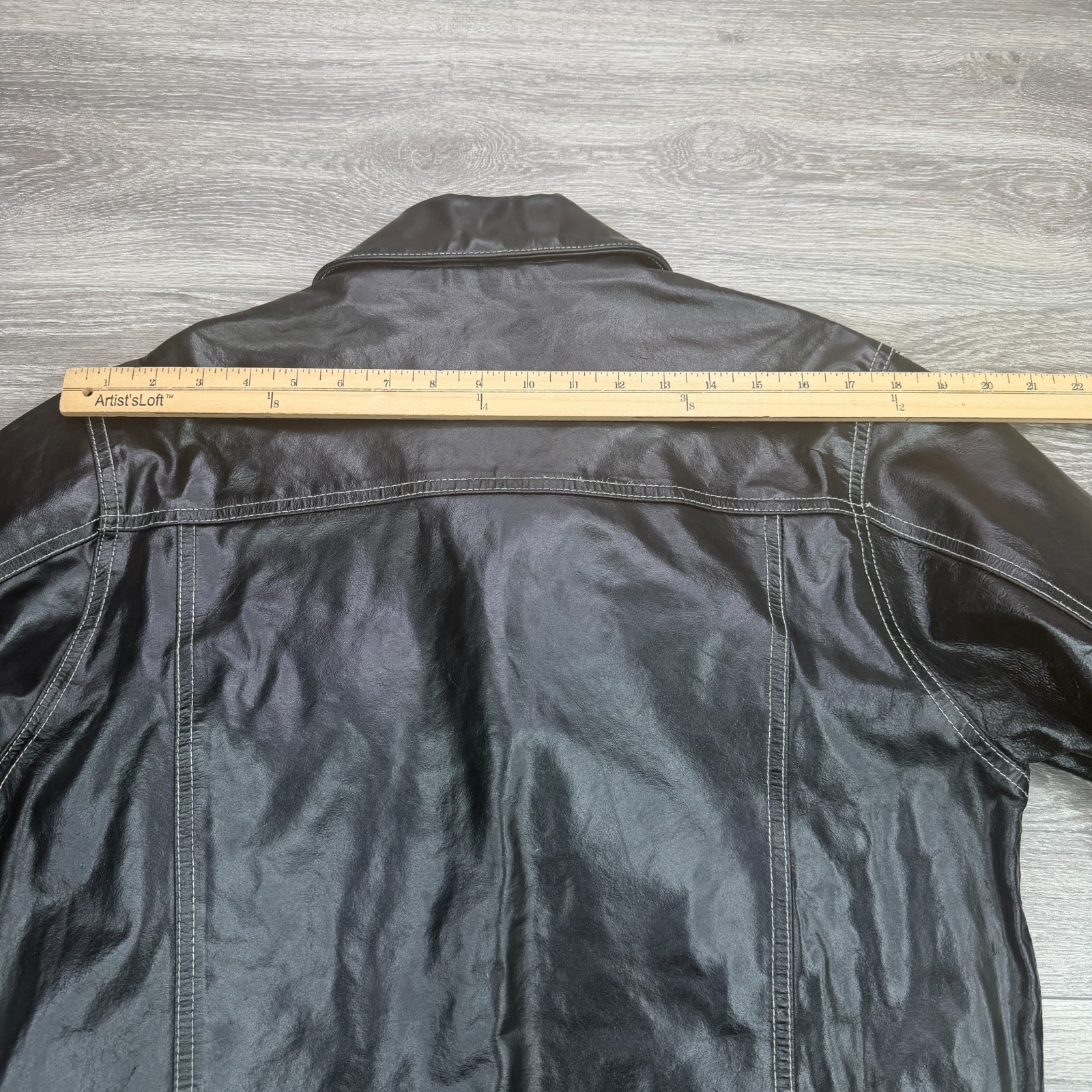 VTG Gap Leather Jacket Mens Small Black Trucker Boxy Stitch Moto Biker Y2K 90s