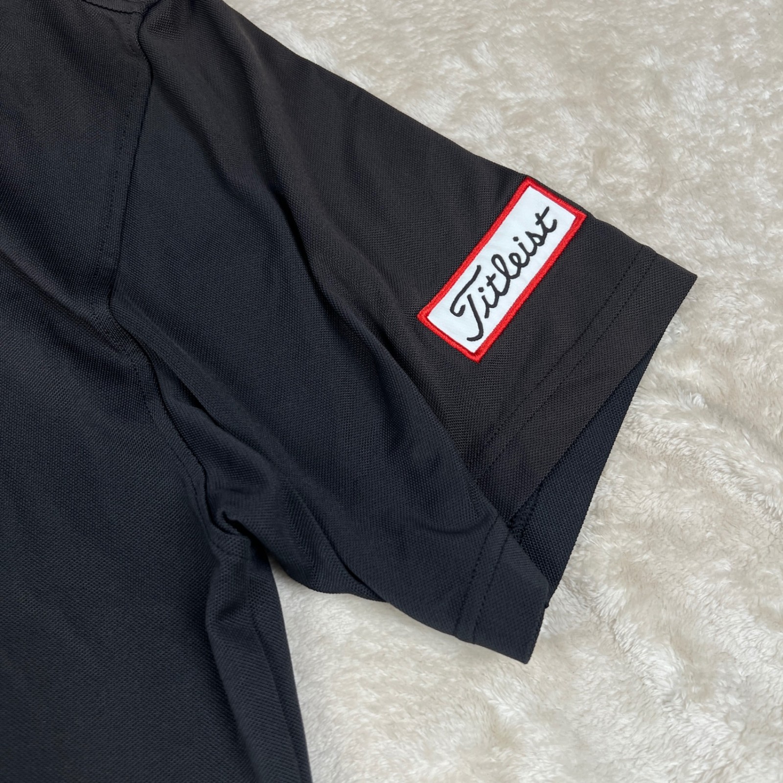 FootJoy Titleist Polo Shirt Mens S Black Short Sleeve Golf Stretch Tech Patch