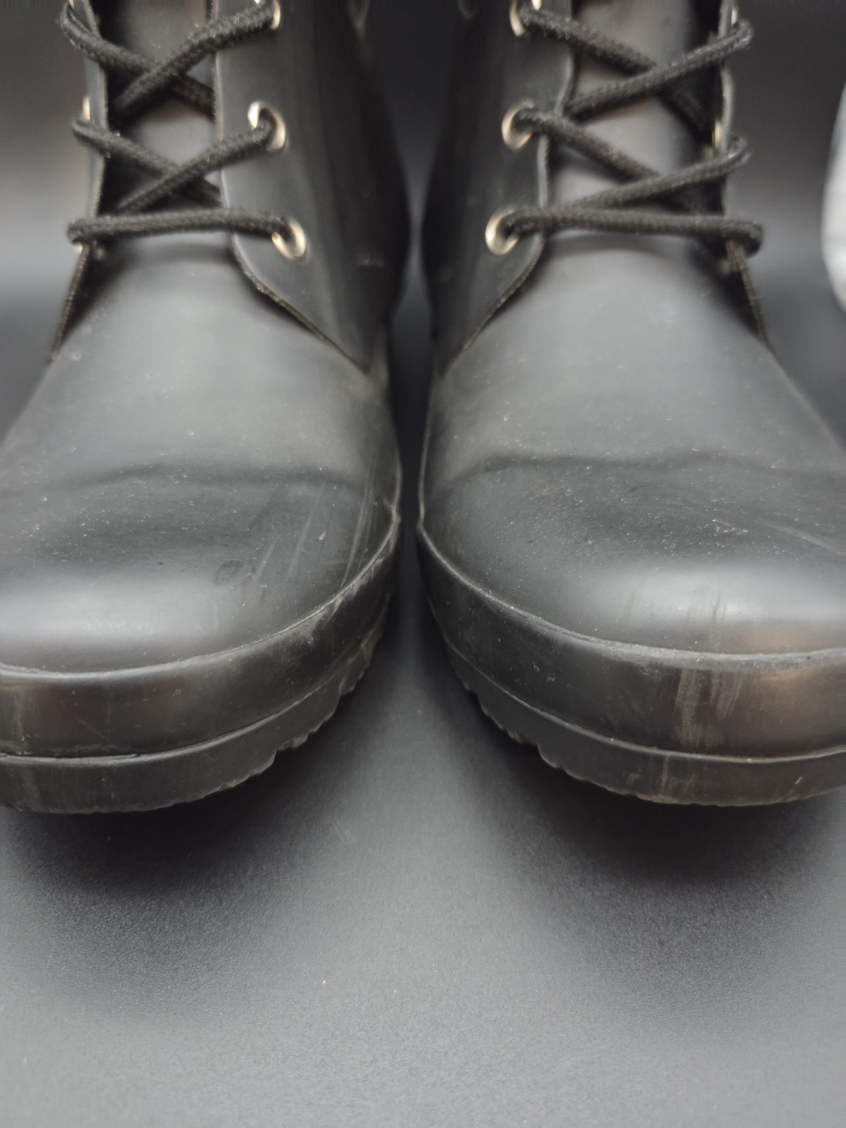 Roma Epaga Matte Black Rubber Lace Up Rain Boots Womens Sz 8 Mid Calf Waterproof