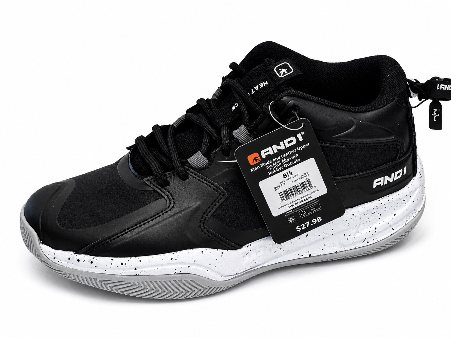 AND1 Heat Check Low Top Sneakers Lace Up Black/White/Gray MNA144GX014