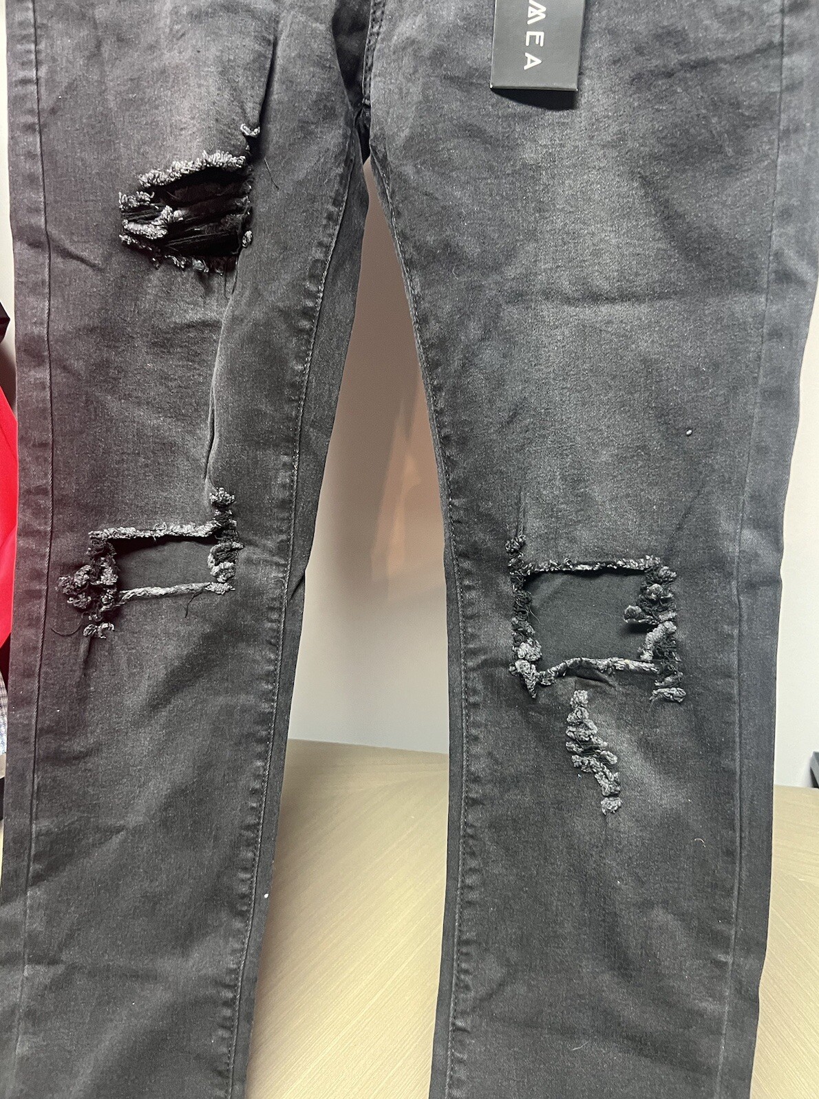 WAIMEA Black Distressed Lycra Stretch Jeans Men Skinny Fit 32×32 “New With Tags”