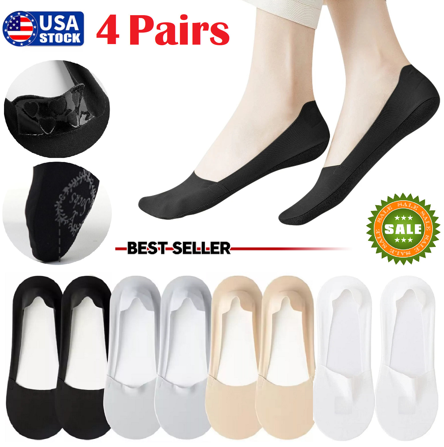8× Thin No Show Socks Womens Low Cut Liner Non Slip Invisible Socks Summer USA