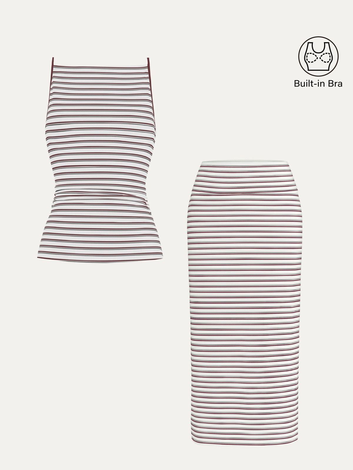 OGL 2Pcs Set Striped Spaghetti Bra Top & Low Rise Striped Midi Skirt