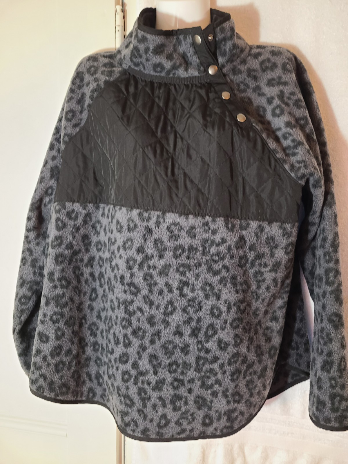 NWT J Crew Quilted Button-Neck Sherpa Tunic Sz Large Cheetah Print BA200