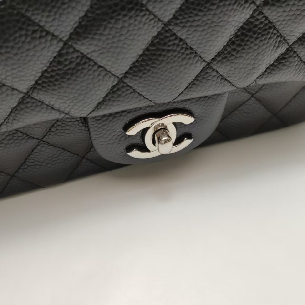 Chanel New Mini Flap Bag 20cm Black Caviar Silver Hardware SHW Auth