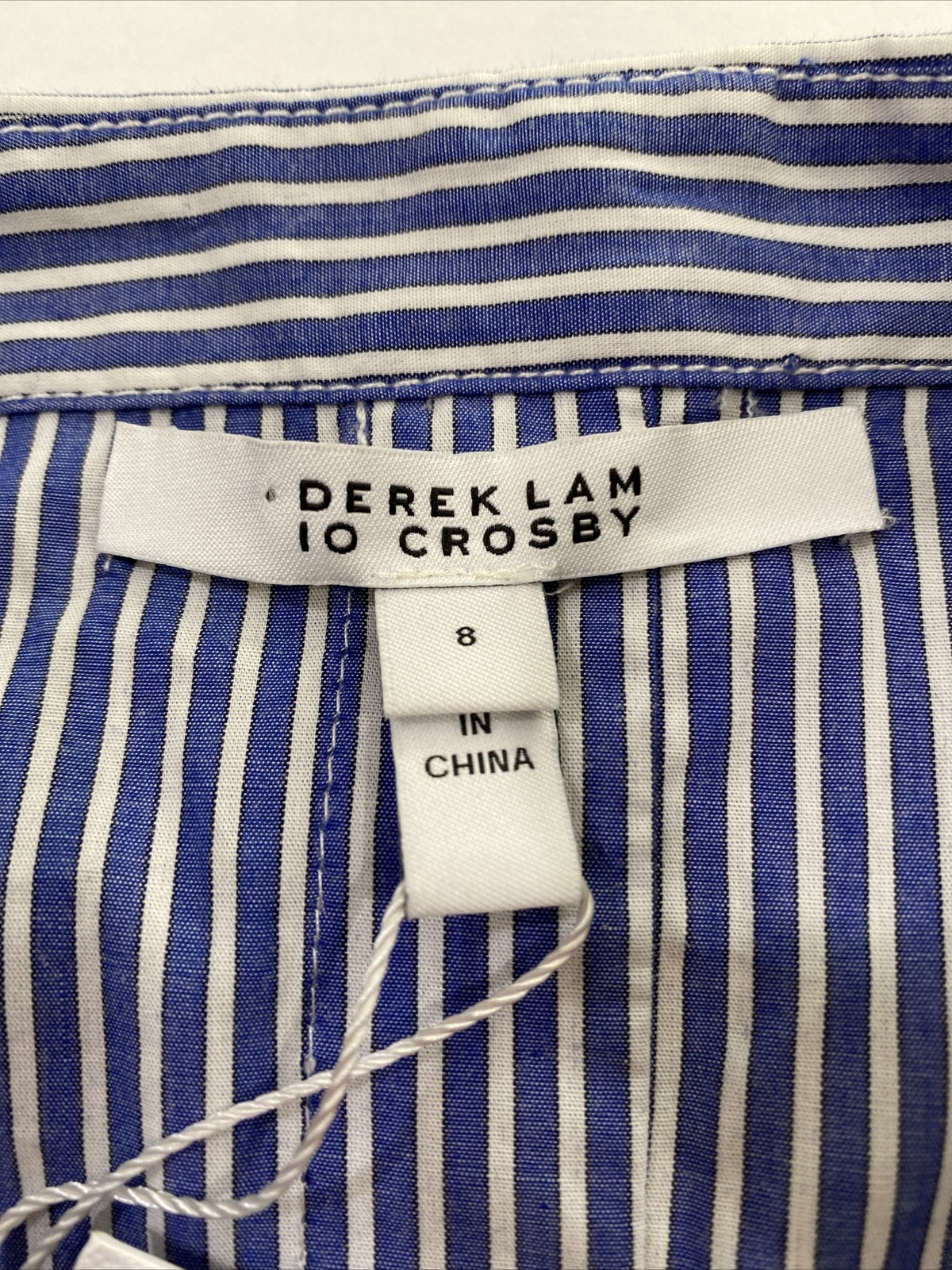 DEREK LAM 10 Crosby Blue Striped Front Tie Poplin Dress Size 8 Coastal NWT $395