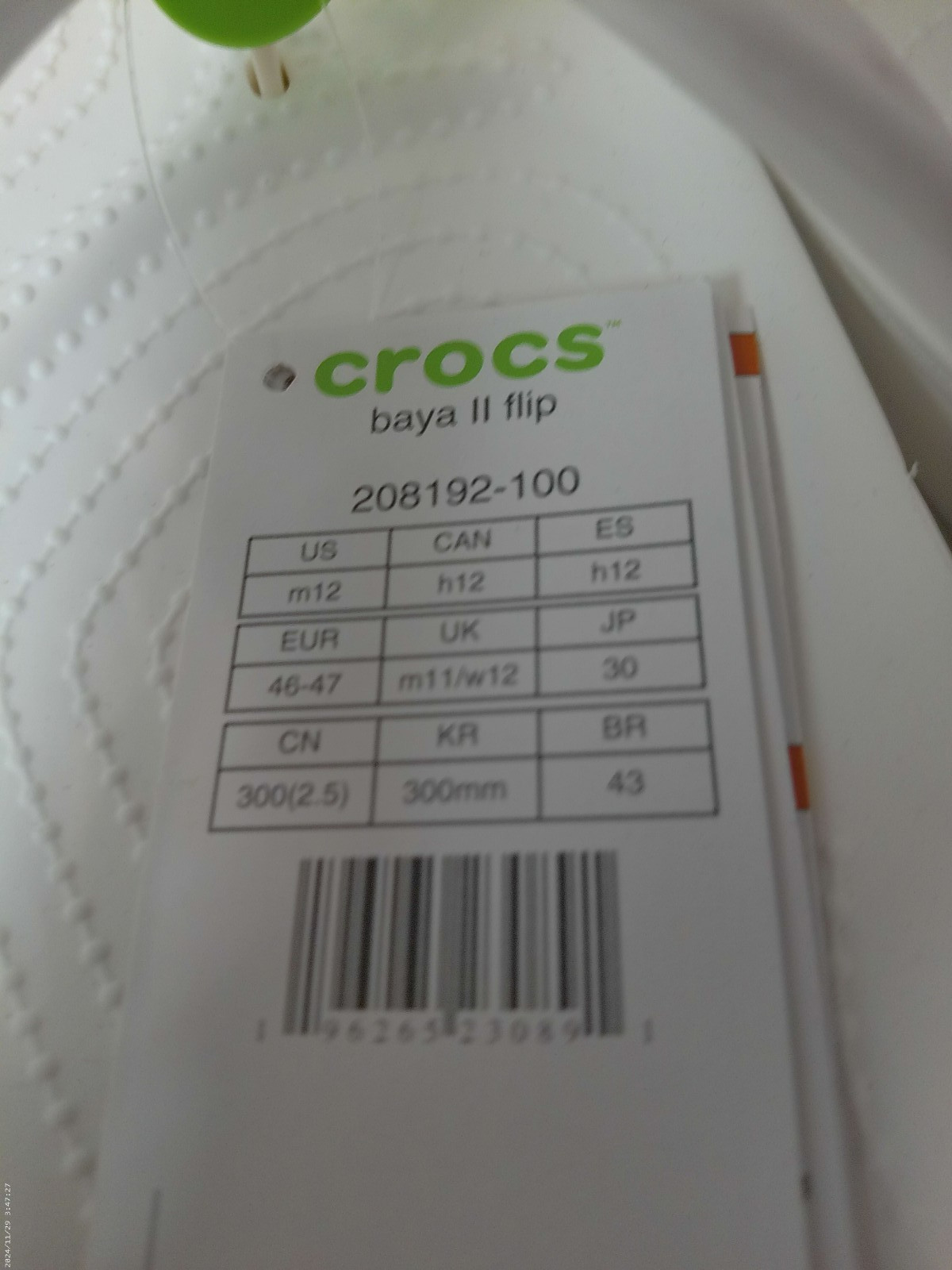 Crocs Flip Flops Baya 2 Flip US Male Size 12 White Iconic Comfort