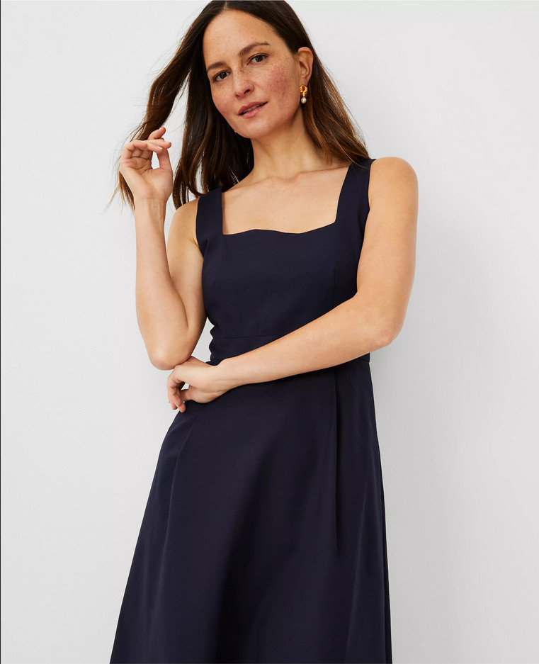 NEW ANN TAYLOR $149 NIGHT SKY STRETCH COTTON SQUARE NECK MIDI DRESS SZ 14