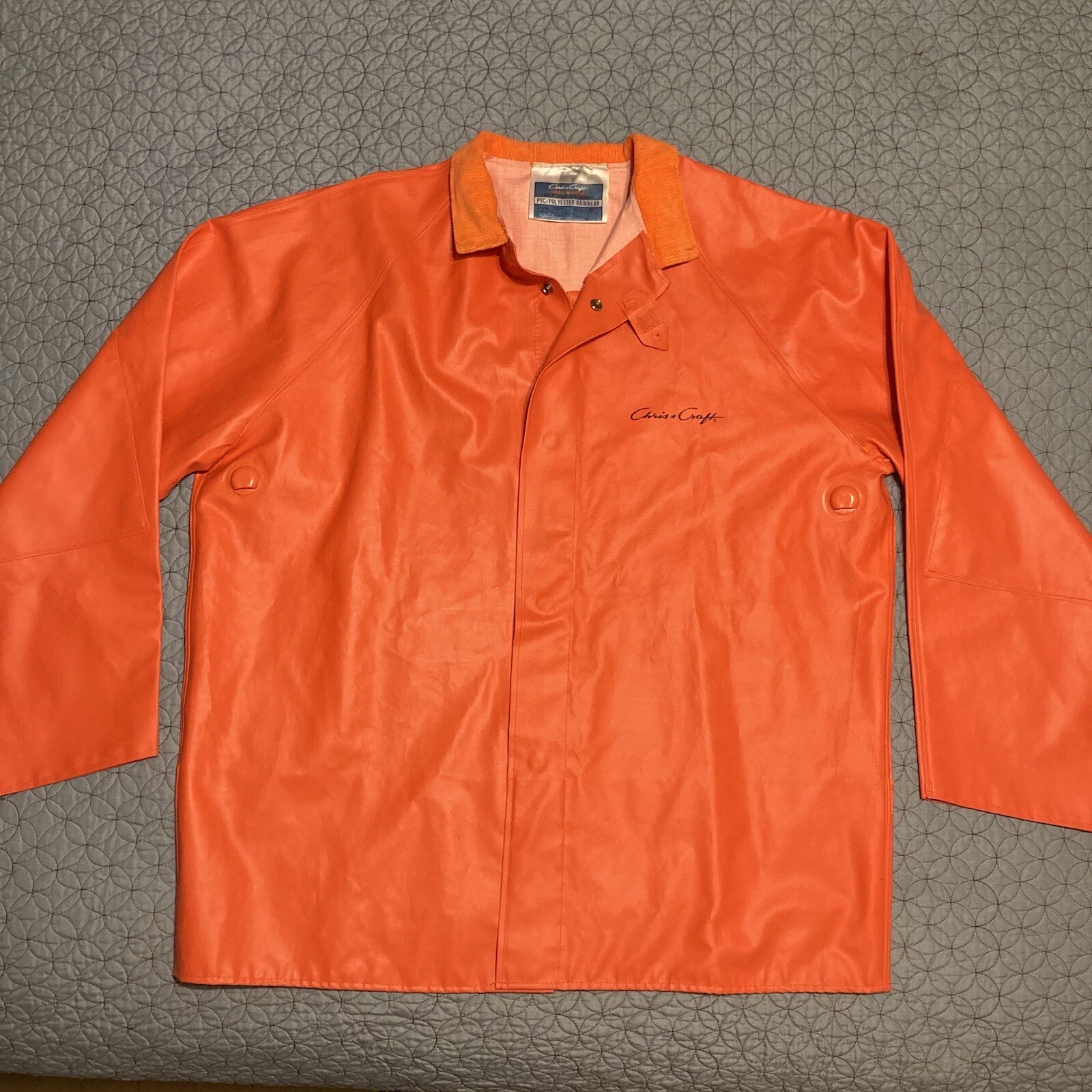 Chris Craft Rainwear PVC Polyester Button & Zip Jacket Waterproof Vtg Men Size L
