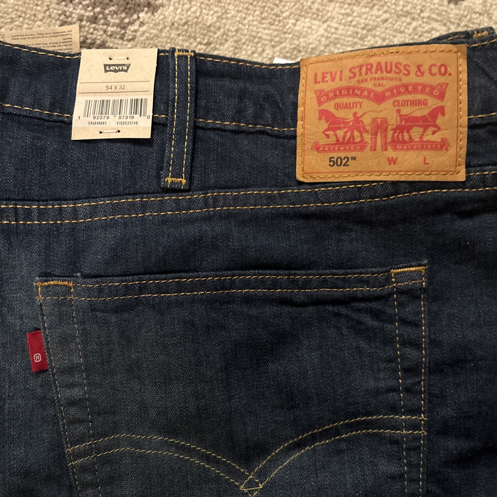 Levi’s 502 Jeans 54×32 Big & Tall Dark Wash Straight Leg NWT