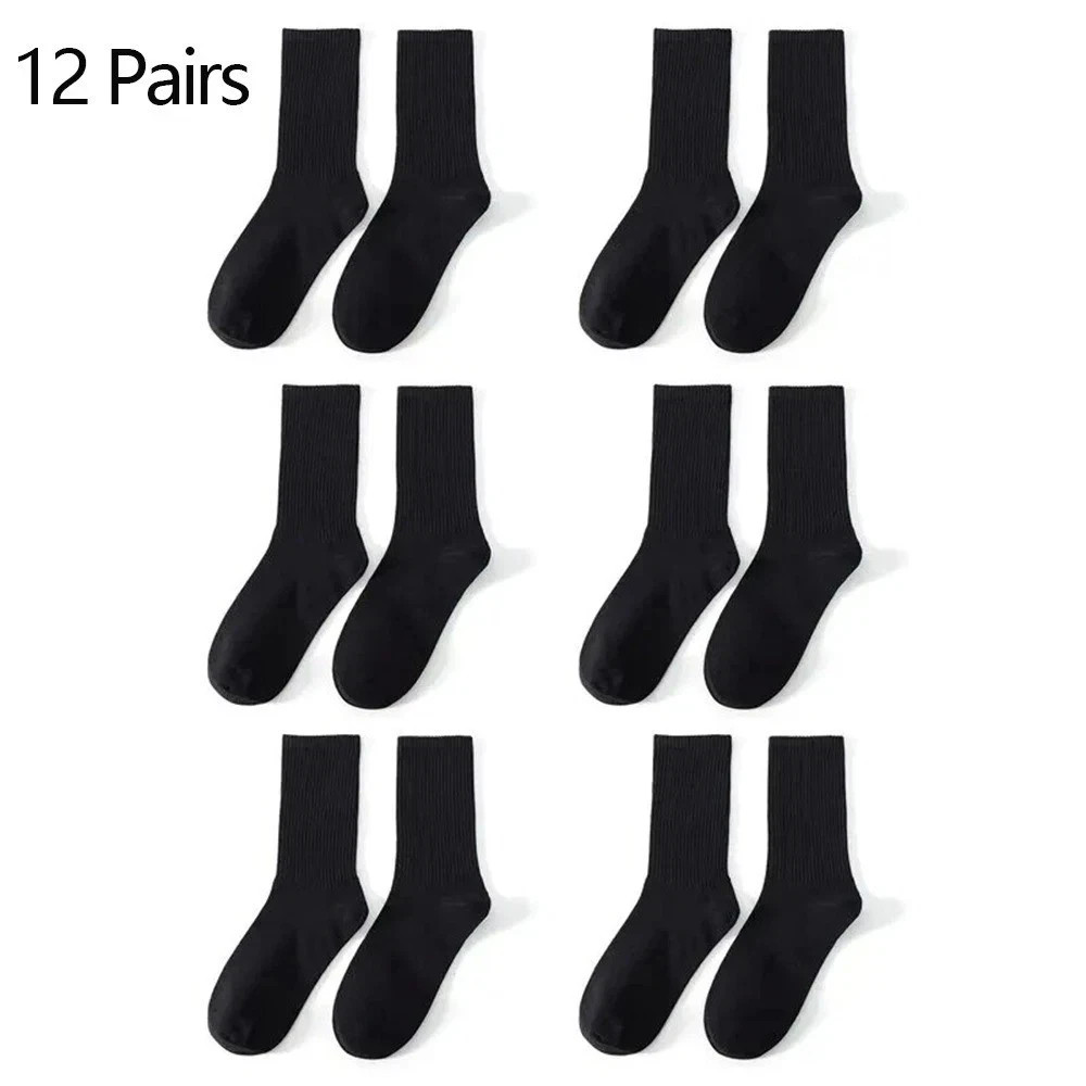 12 Pairs Men Crew Socks White Black Breathable Casual Harajuku Streetwear