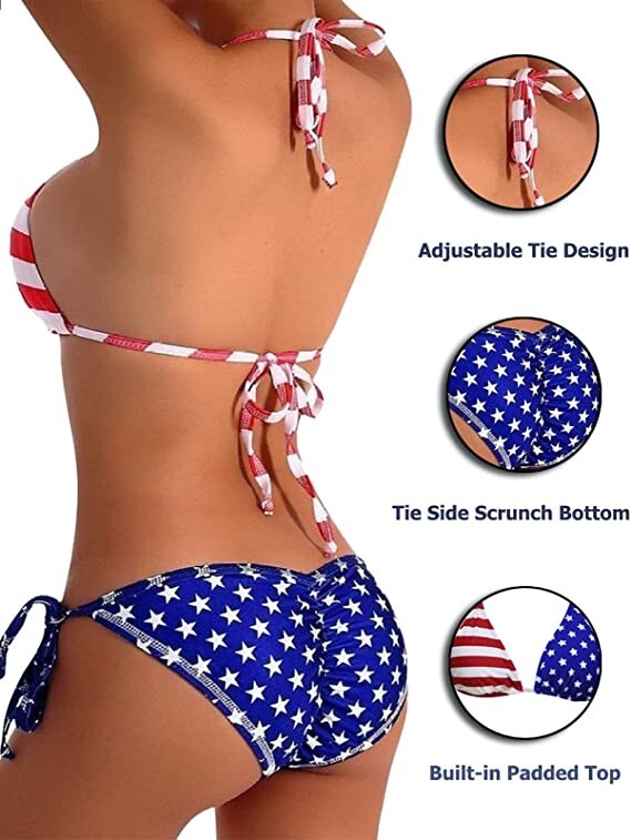 American Flag Print Halter Triangle Bikini Swimsuit – Sexy, 4th of July Party