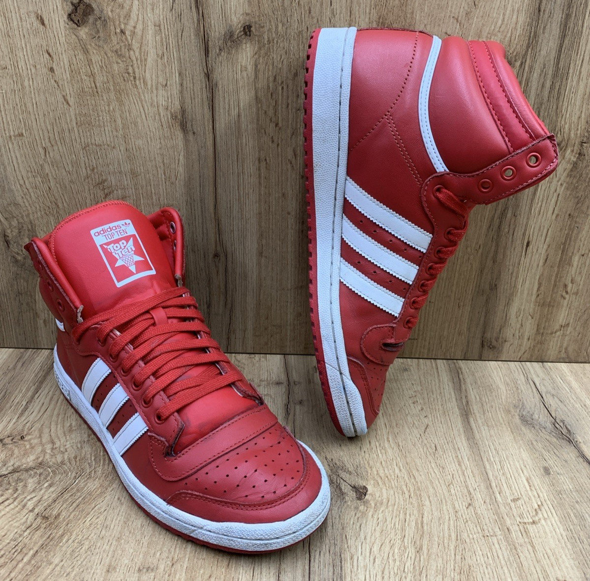 ADIDAS Top Ten High Top Sneaker Shoes Red Leather Size 10 EF2518 Very Nice