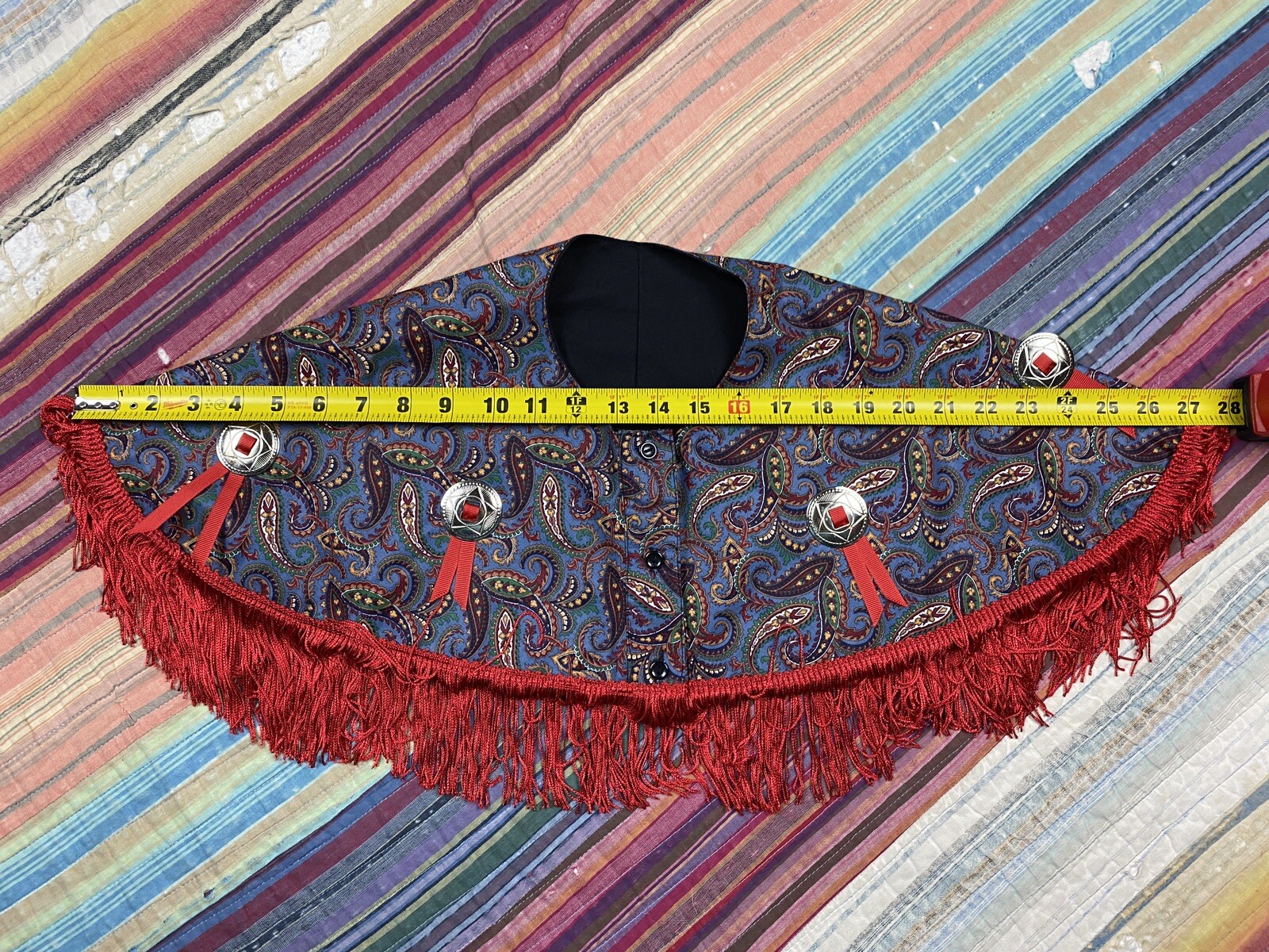 Fringe Western Style Shawl Shoulder Wrap Red Paisley Button Front