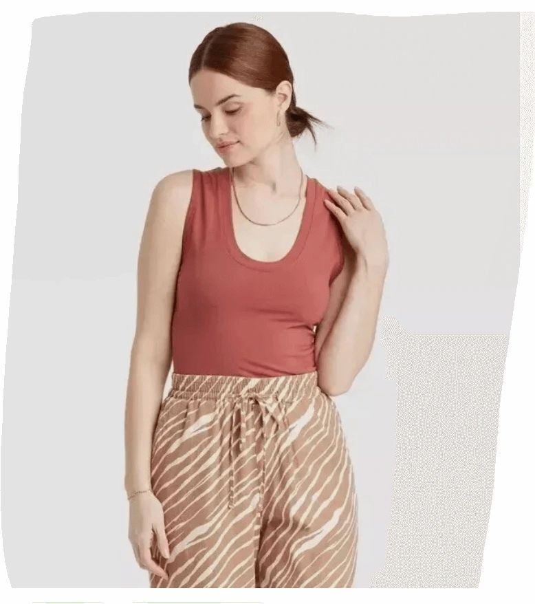 A New Day Women’s S Small Tank Top Rust U-Neck Slim Fit New With Tags