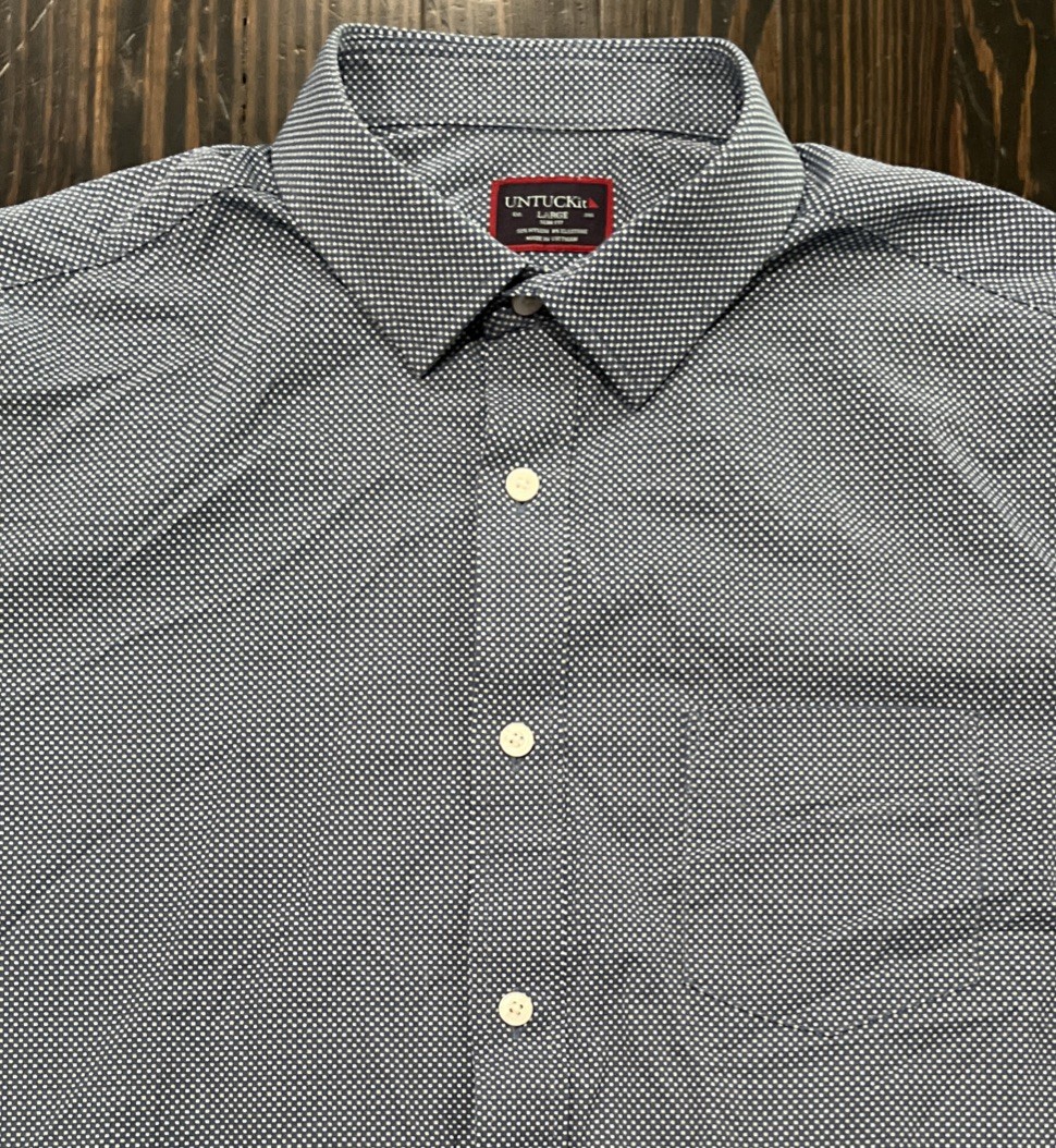 Untuckit Button Up Shirt Men’s Large Slim Blue Geometric Nylon Elastane