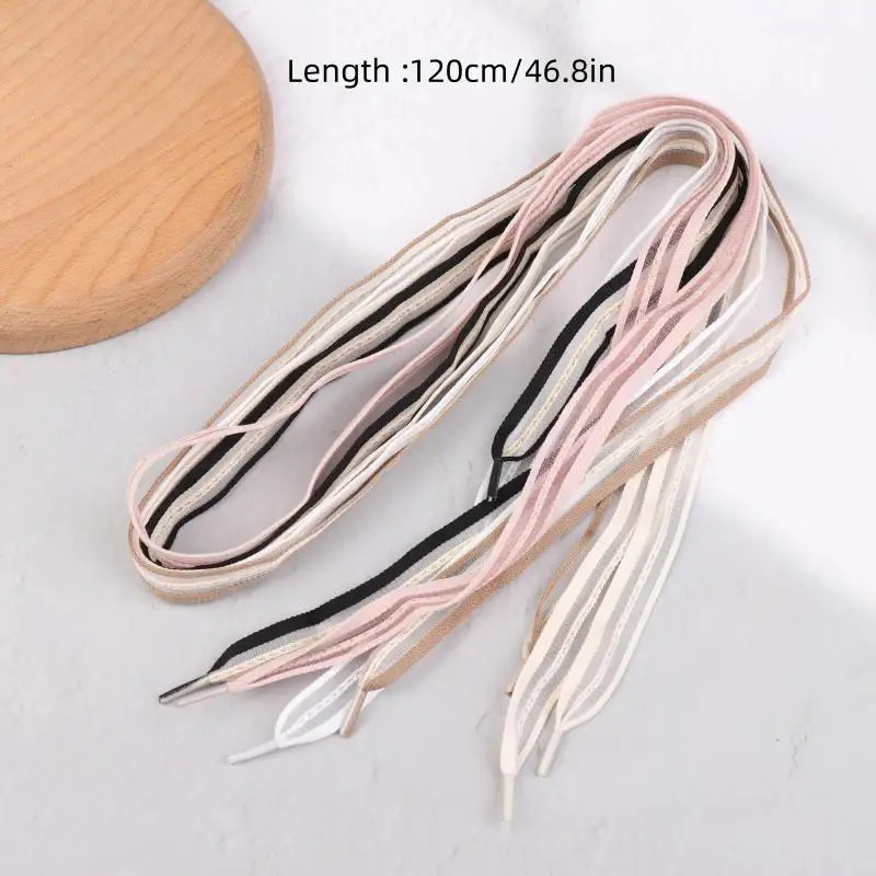 1pair 2cm Bow Wide Flat Shoelaces Fish Silk Transparent Striped Shoelaces Sneake