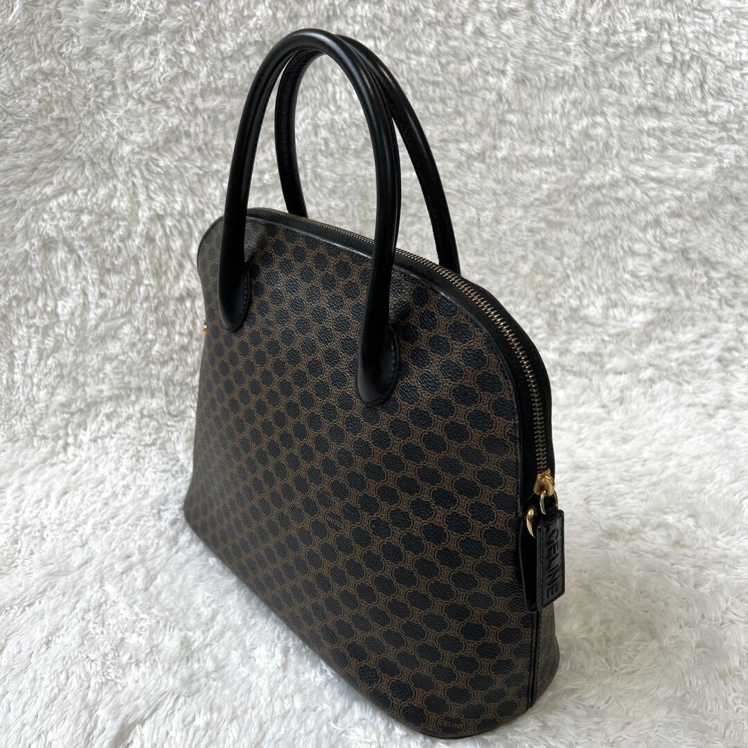CELINE Black Macadam Dome Half Moon Top Handle Handbag Vintage Auth