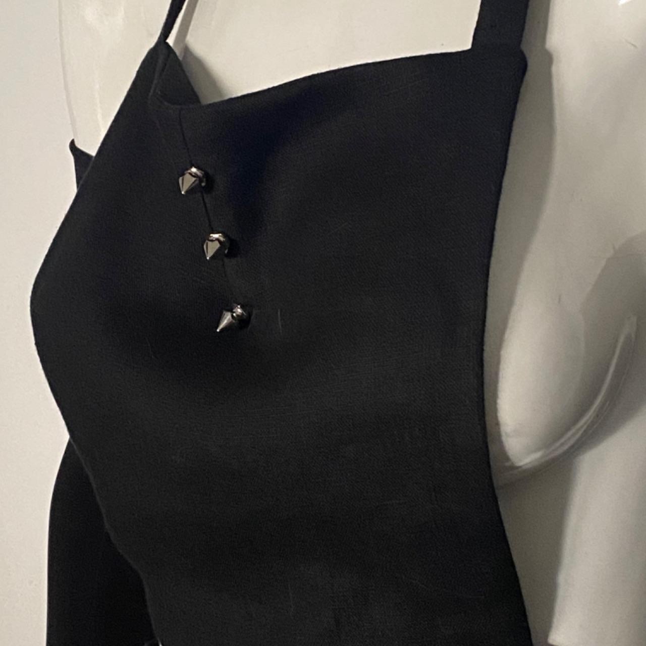 Black organic linen apron top! Cropped top with high quality metal spikes S
