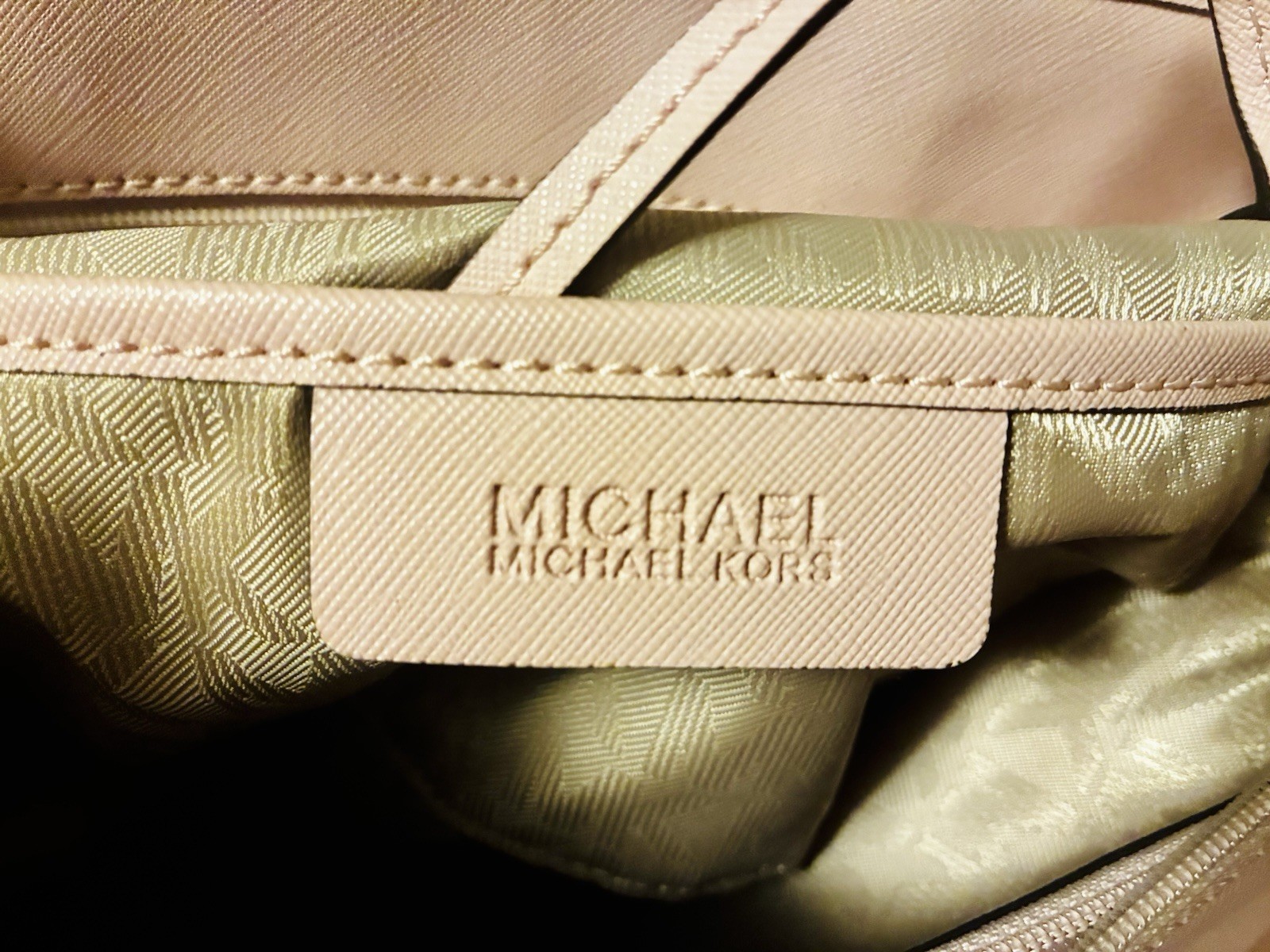 Michael Kors Pink Large Tote Zip Top Gold Tone MK Charm Double Handles Pockets