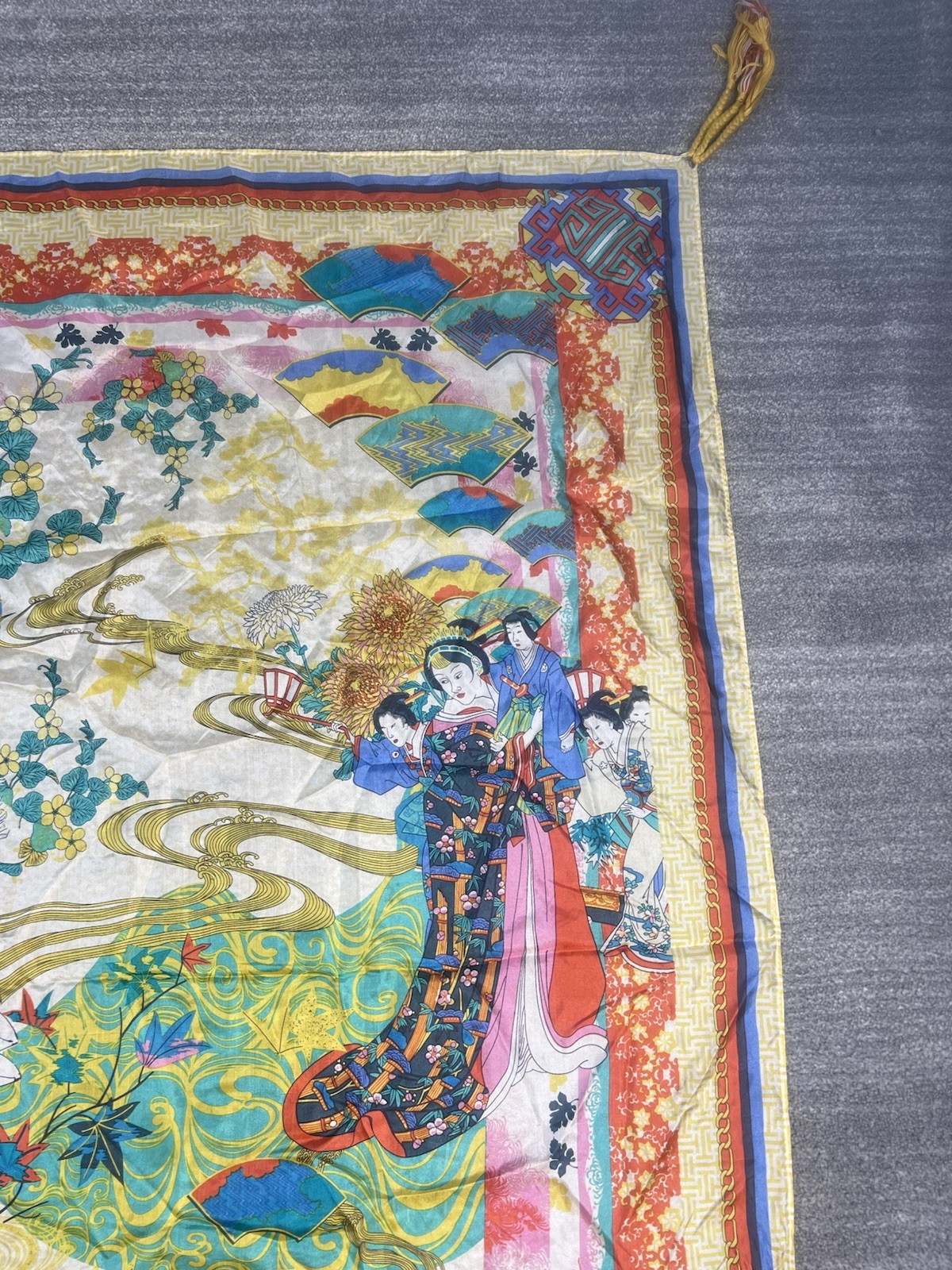 Beautiful Johnny Was Square Silk 43” Scarf Or Wrap Tassels Geisha Asian Oriental