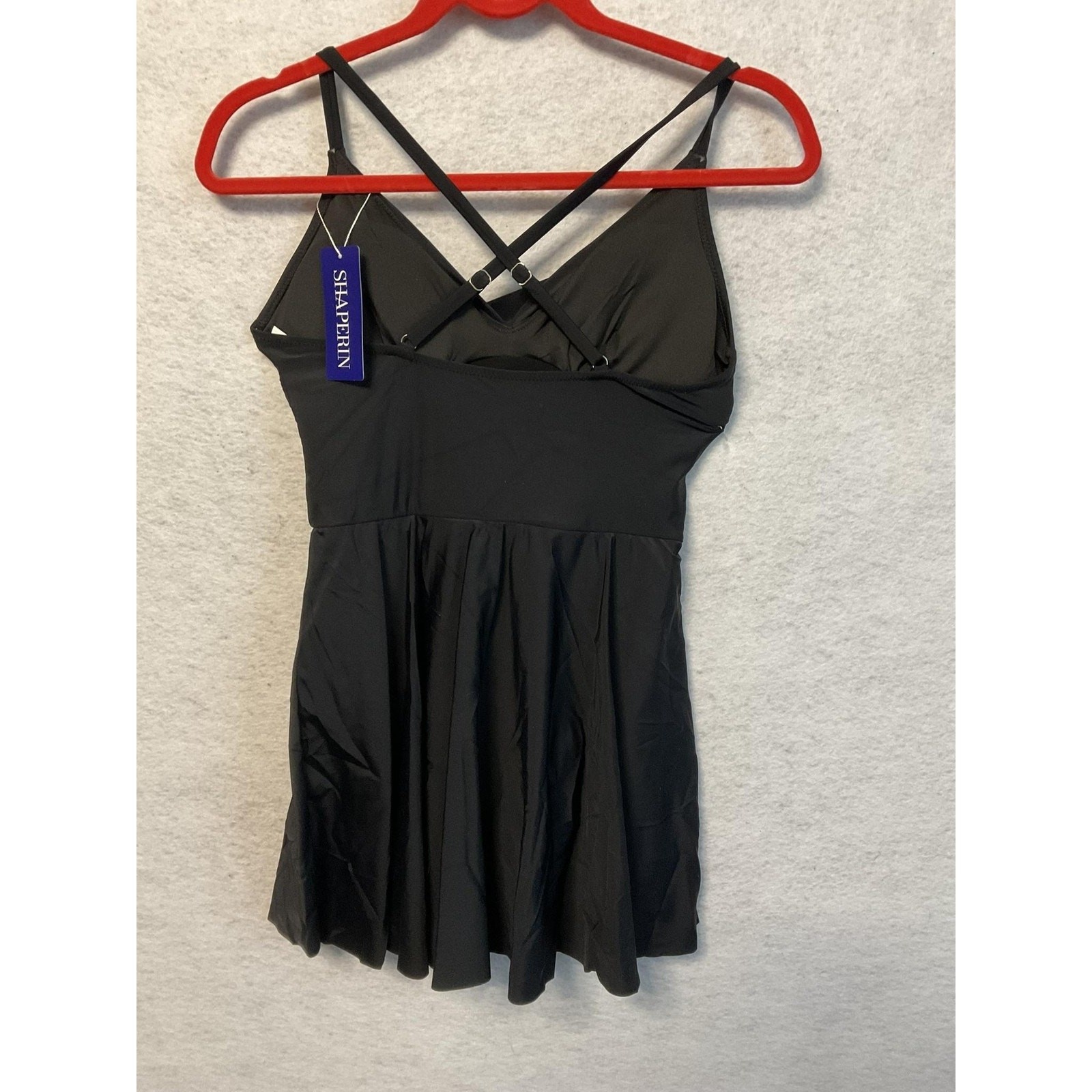 Shaperin Swimdress Womens Small Black Spaghetti Strap Skirted One Piece Swim