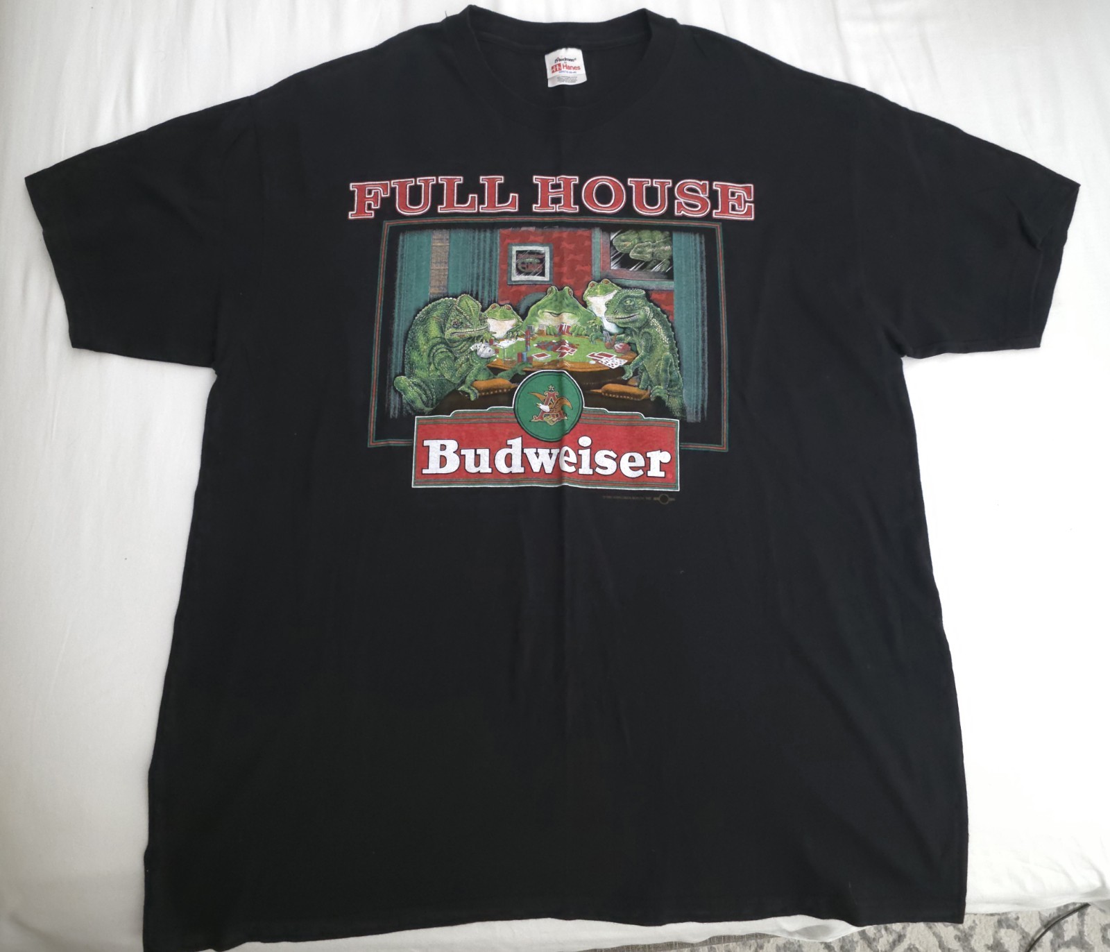 Vintage Budweiser Shirt Mens XL Black Beer Frogs Full House Poker Hanes 90s- NEW