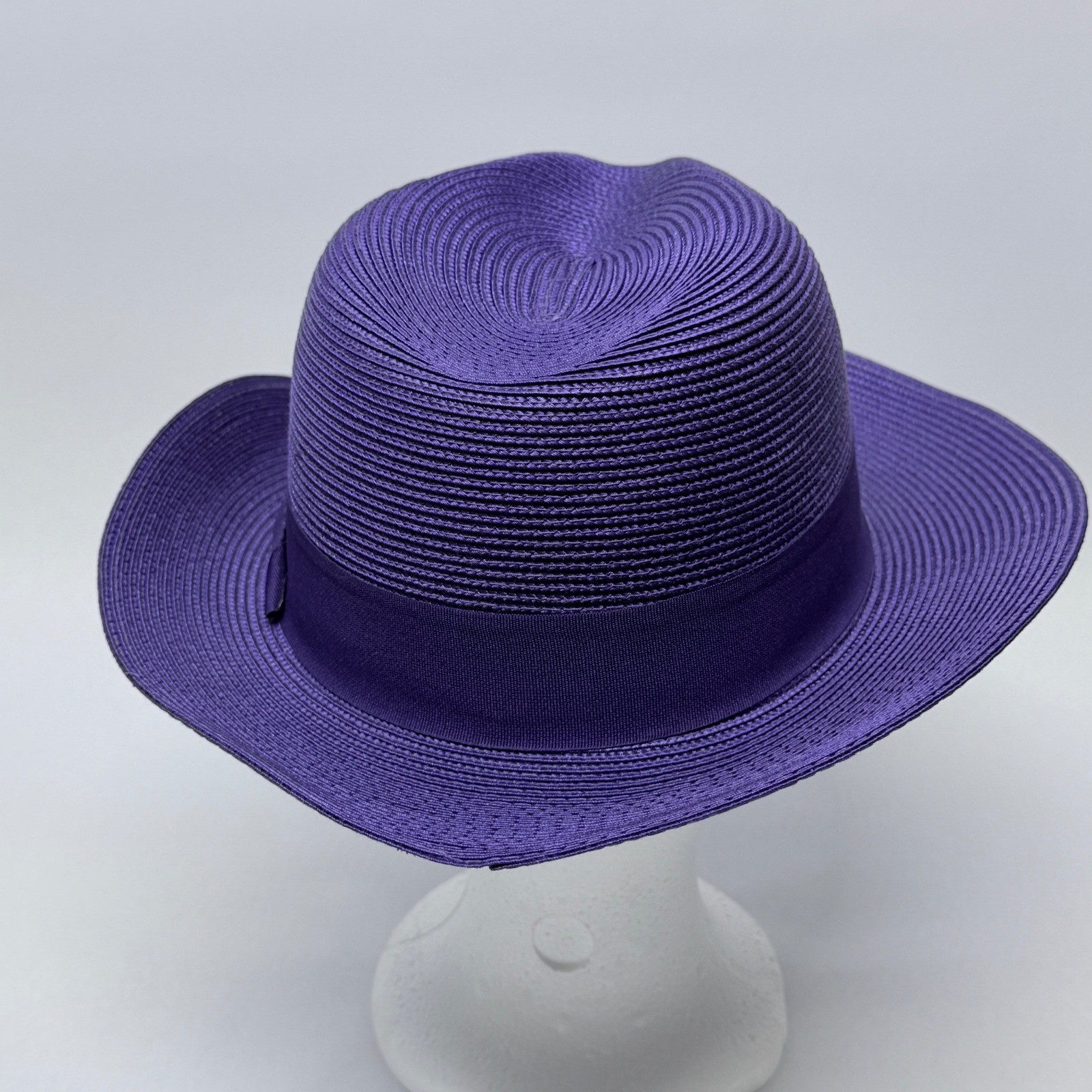 Bruno Capelo Francesco Collection Purple Straw Fedora Hat Medium Lion Pin Mens