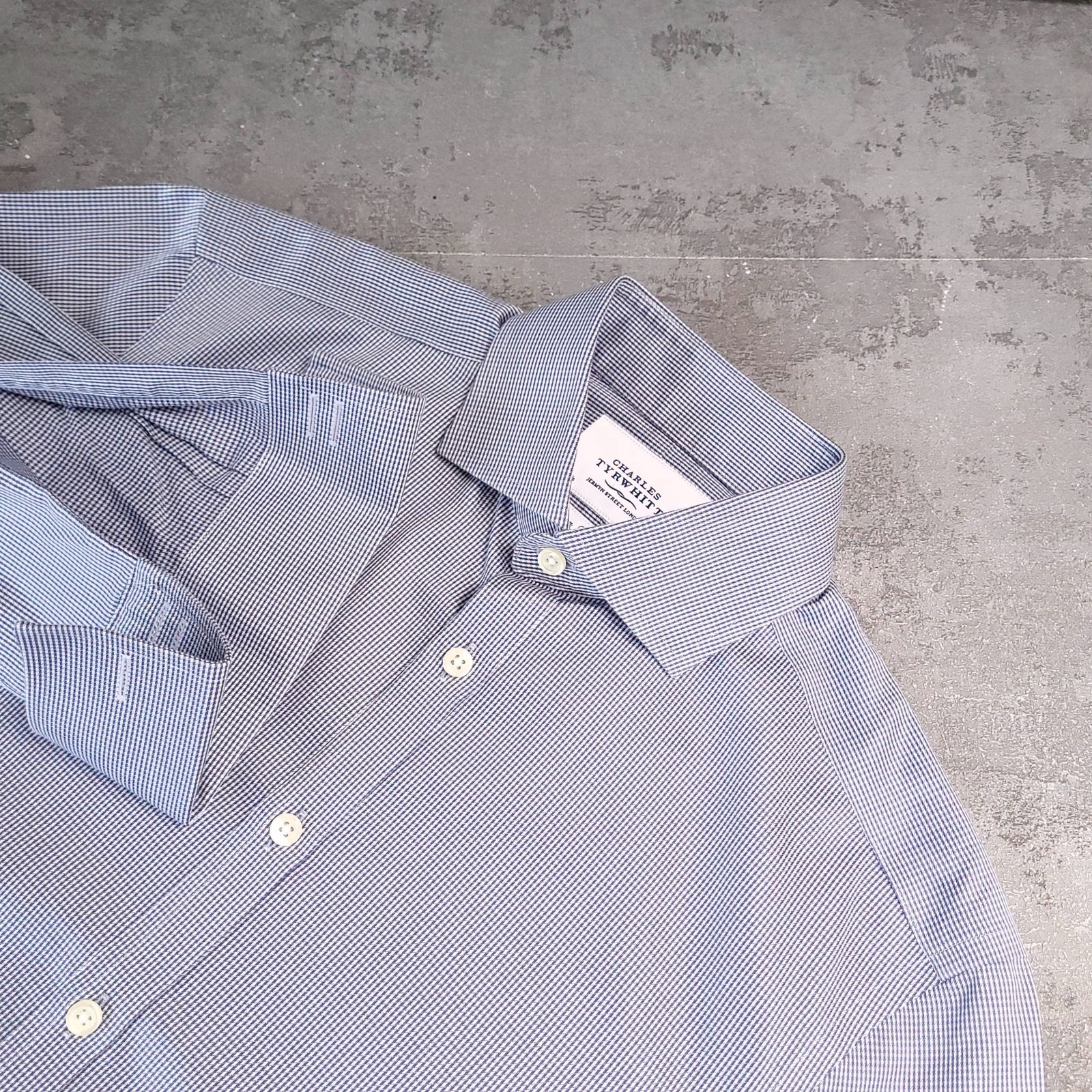 Charles Tyrwhitt Shirt Mens 15 Extra Slim Fit Blue Check Non Iron Double Cuff