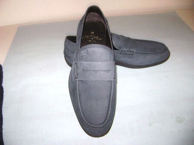 NIB-BROOKS BROTHERS 1818 Navy Suede Penny Loafers 7-1/2D-Rubber Soles-MSRP $298