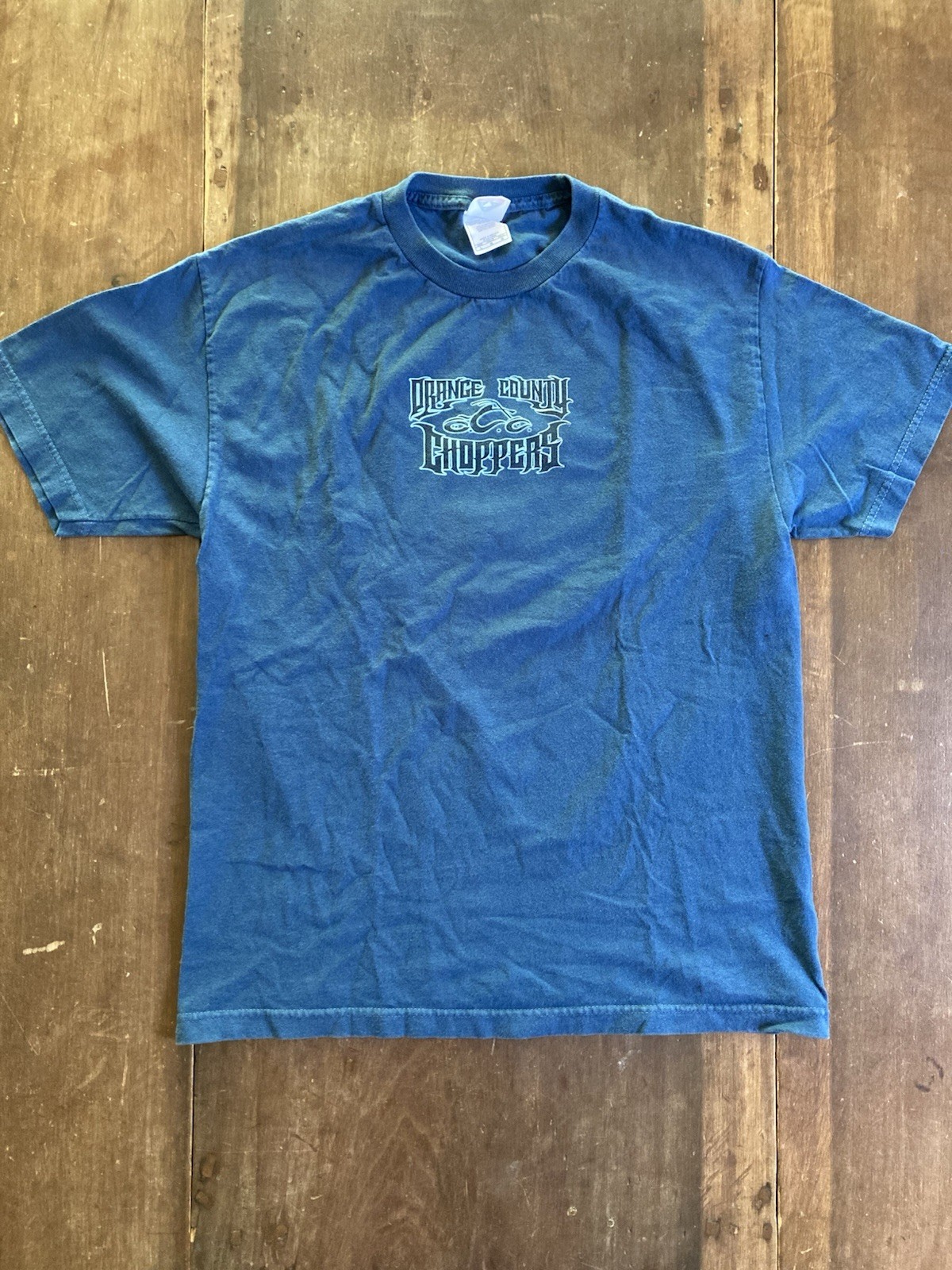 Vintage Orange County Choppers T-Shirt Large Double Sided Blue Motorcycle Sword