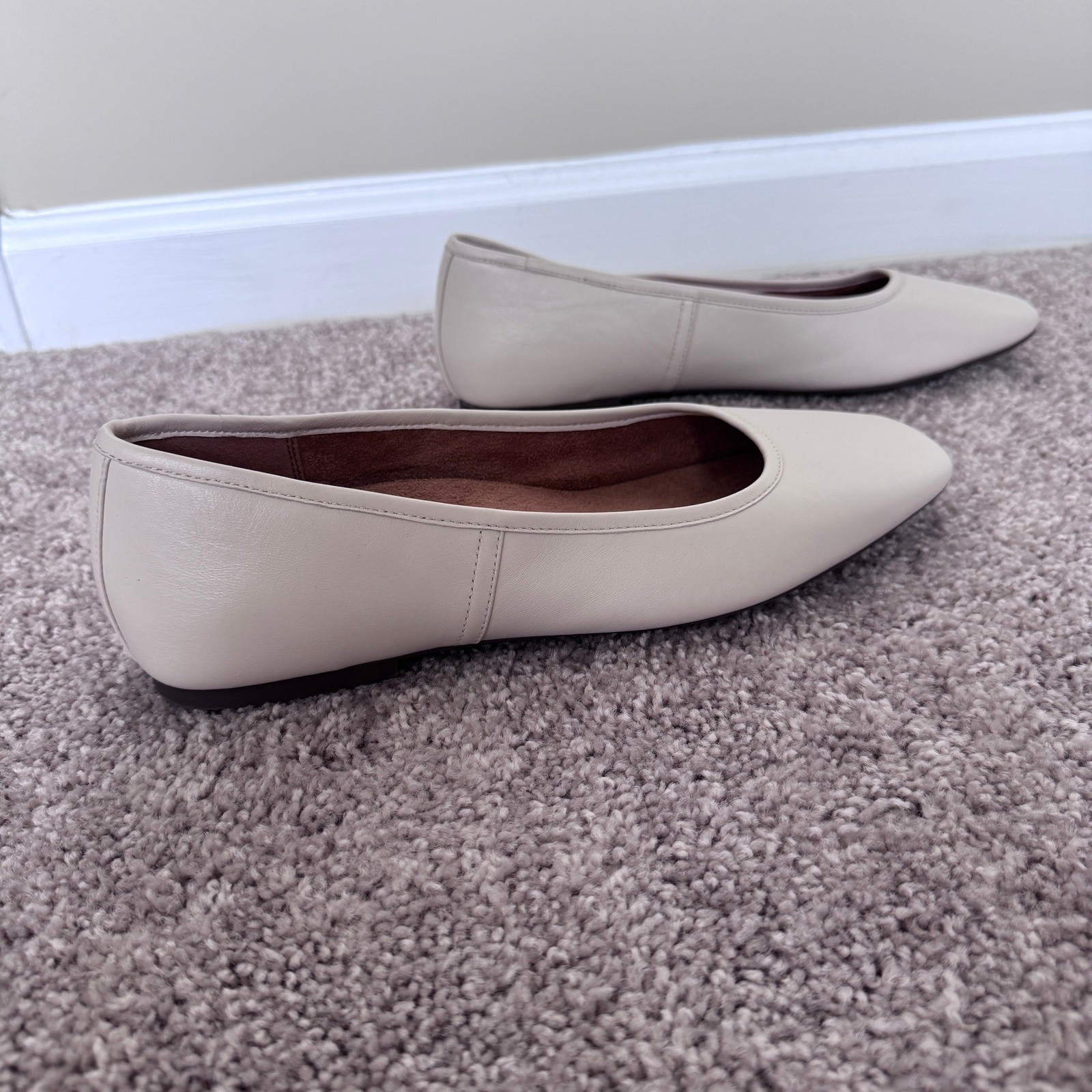 Vionic Orinda Square Toe Ballet Flats Cream Leather Orthotic Shoes Womens 10 N
