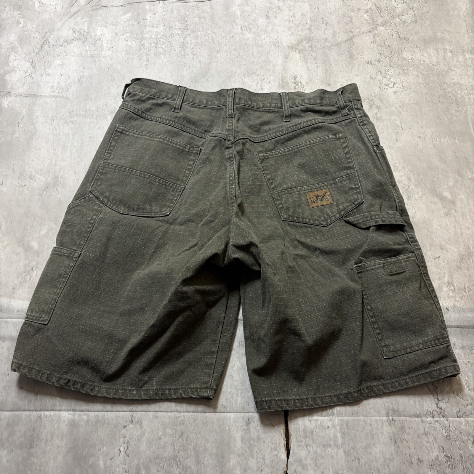 Big Smith Mens Olive Green Ripstop Carpenter Shorts Size 34 Hammer Loop Utility