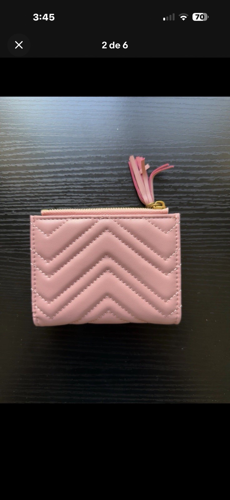 Gucci Pink Quilted Logo Zip Wallet Tassel Credit Card Folding Women
