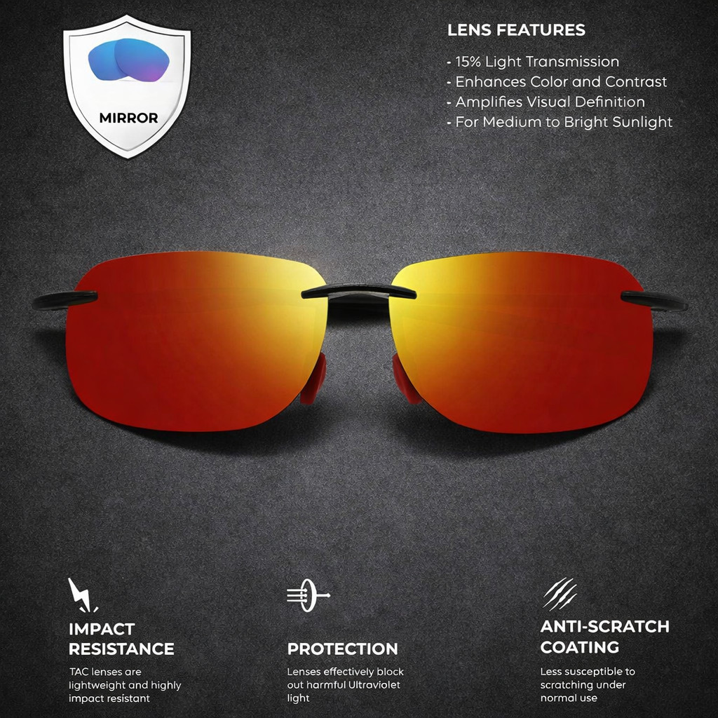 Rimless TR90 Sunglasses Polarized UV400 Lenses Lightweight Outdoor Men Glasses