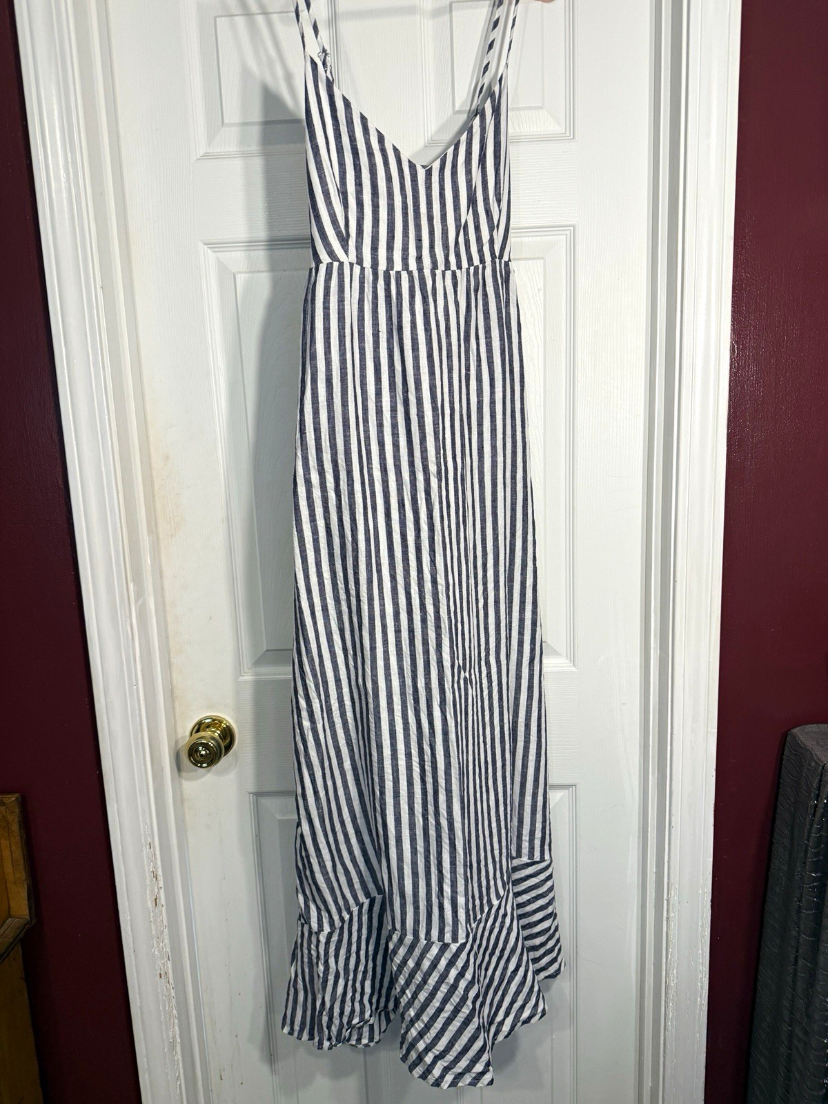 Antibes Blanc Women’s Striped Linen/Cotton V-Neck Maxi Sundress 12