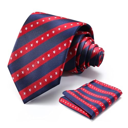 Men’s American Flag Tie Set 3.27″ (8.3CM) USA Flag Neckties Blue Red Striped