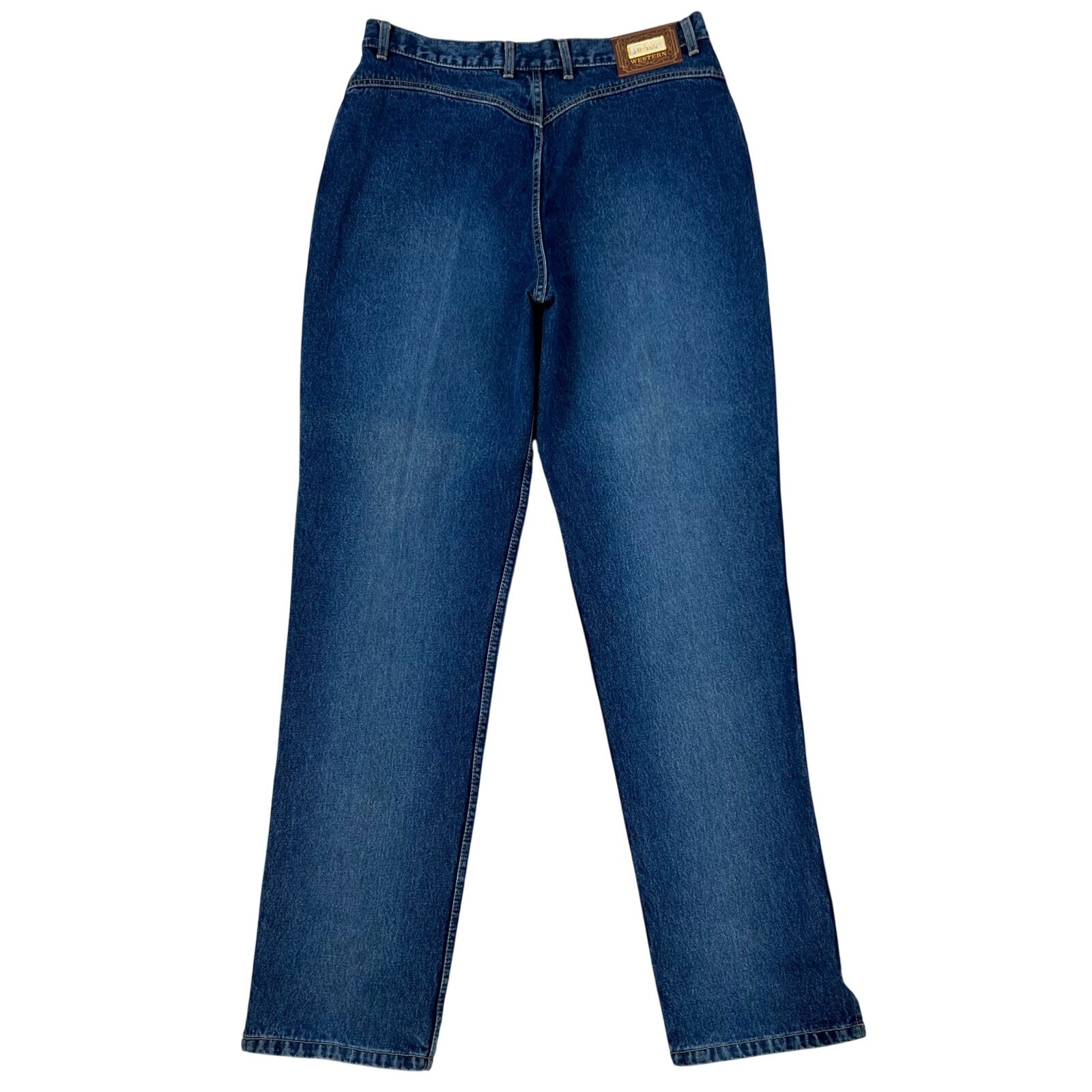 Vintage Lawman Western Bareback Studded Criss Cross Leather Denim Jeans (Sz 36)
