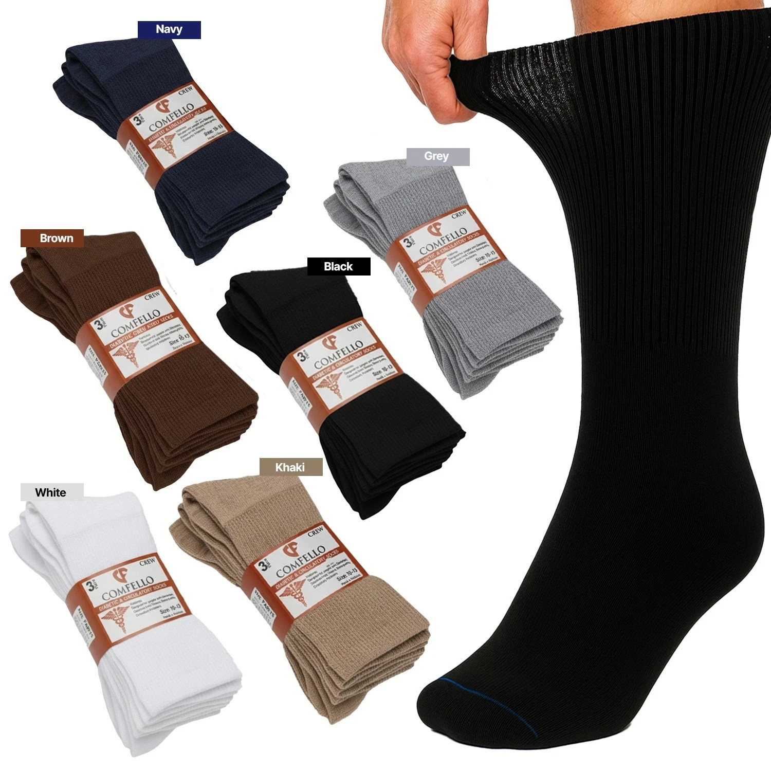 Mens Womens Physician Approved Heath Diabetic Crew Circulatory Socks Black 9-15