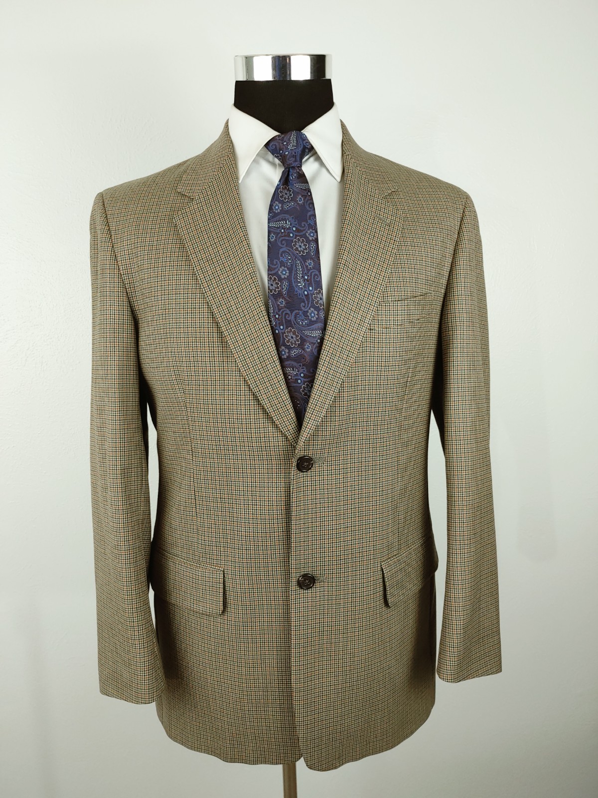 Vintage J Crew Blazer Men’s 40/41R Wool Brown Tan Houndstooth Sport Coat Jacket
