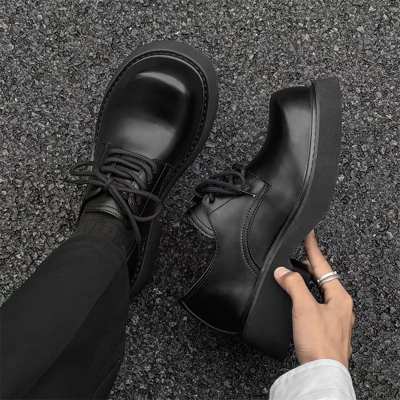 British Men’s Big Round Toe Platform Derby Leather Shoes Formal Extra Wide Foot