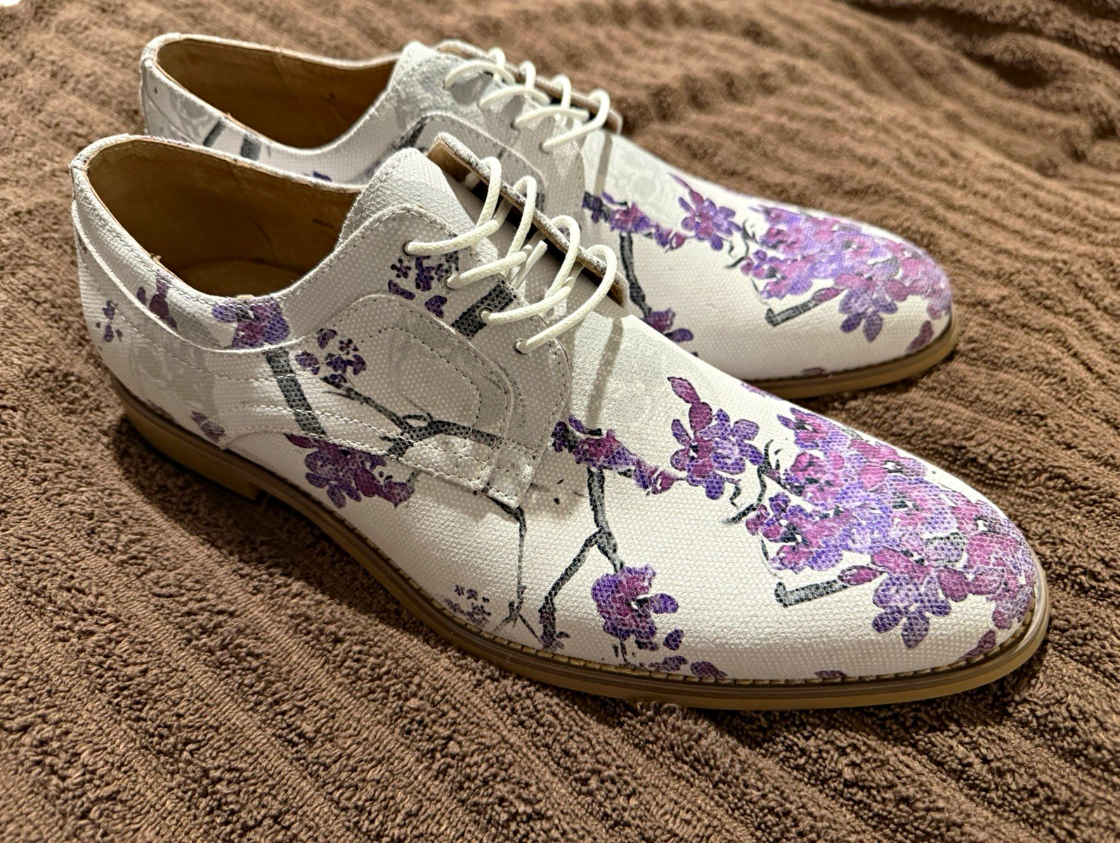 Stacy Adams Shoes Men’s Leather Upper Floral Lace-Up Oxford White Purple 10.5 M