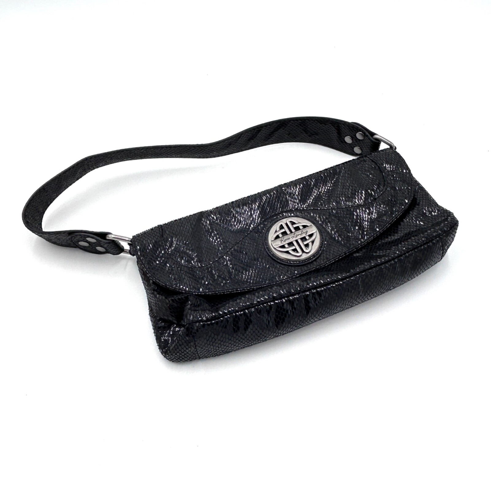 Kate Landry Black 100% Polyurethane Faux Snake Skin Soft Shoulder Handbag Purse