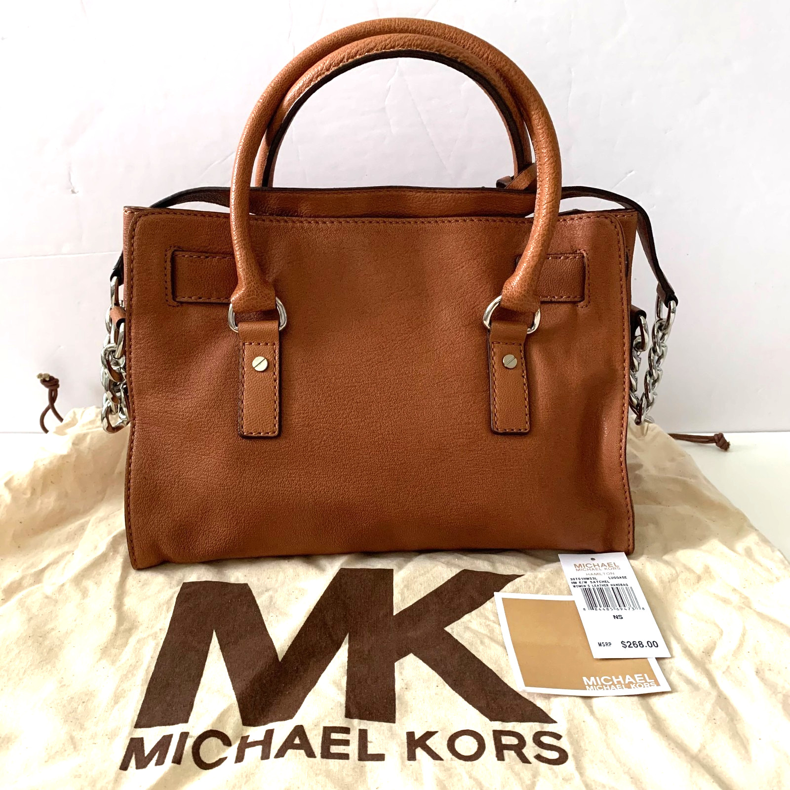 New Michael Kors Leather Hamilton East West Bag Luggage Brown Silver Hardware