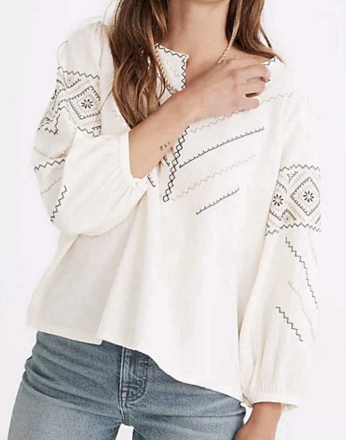 Madewell embroidered peasant top size Large 100% Cotton