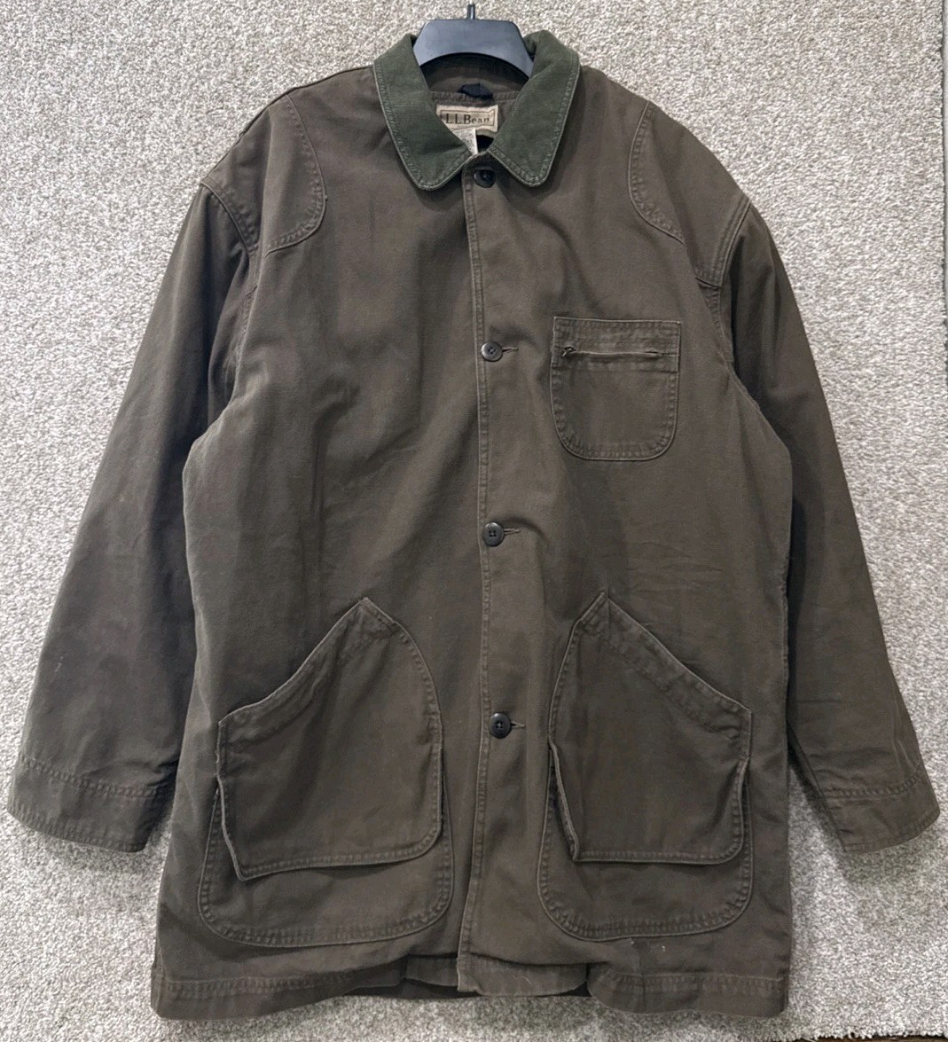 LL Bean Mens Size XLT TALL Brown Canvas Lined Insulated Barn Chore Coat Jacket