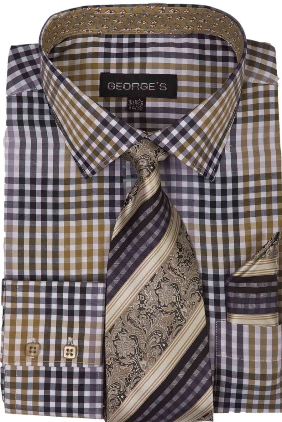 Men’s Checks Shirt With Tie and Hanky, 60%Cotton 40% Poly Standard Cuff AH 627