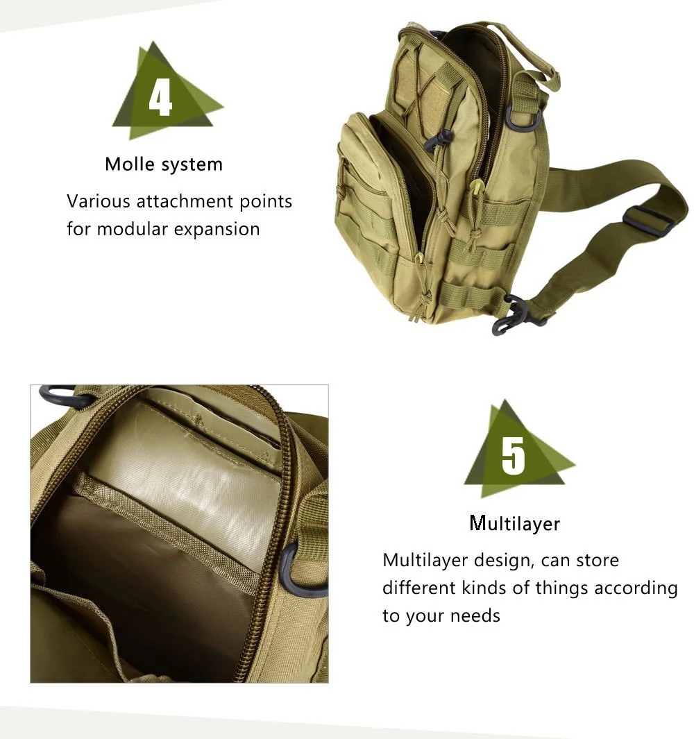Mens Backpack Tactical Sling Shoulder Bag Molle Travel Chest Pack Outdoor Hiking