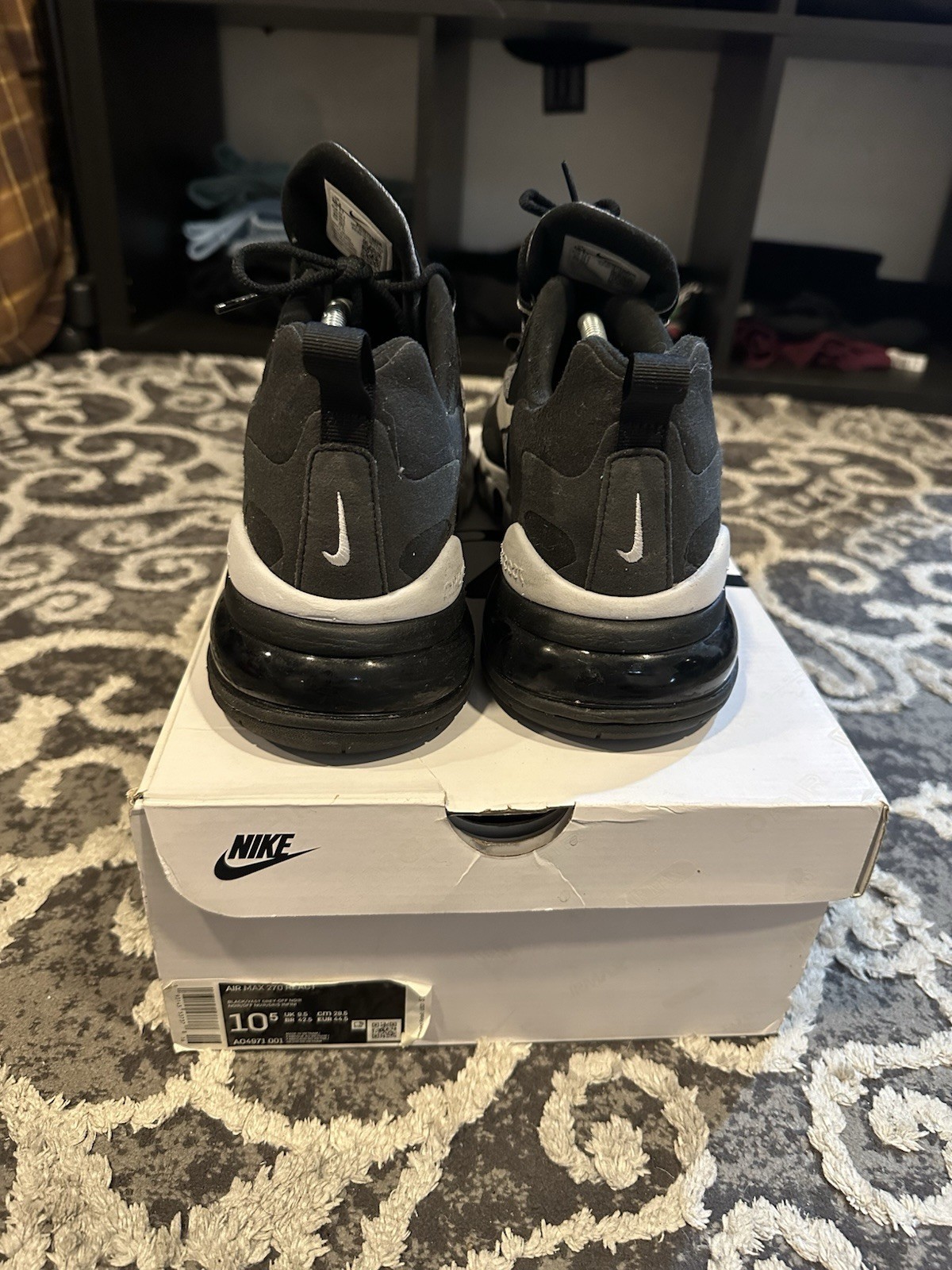 Size 10.5 – Nike Air Max 270 React Black White w/Box