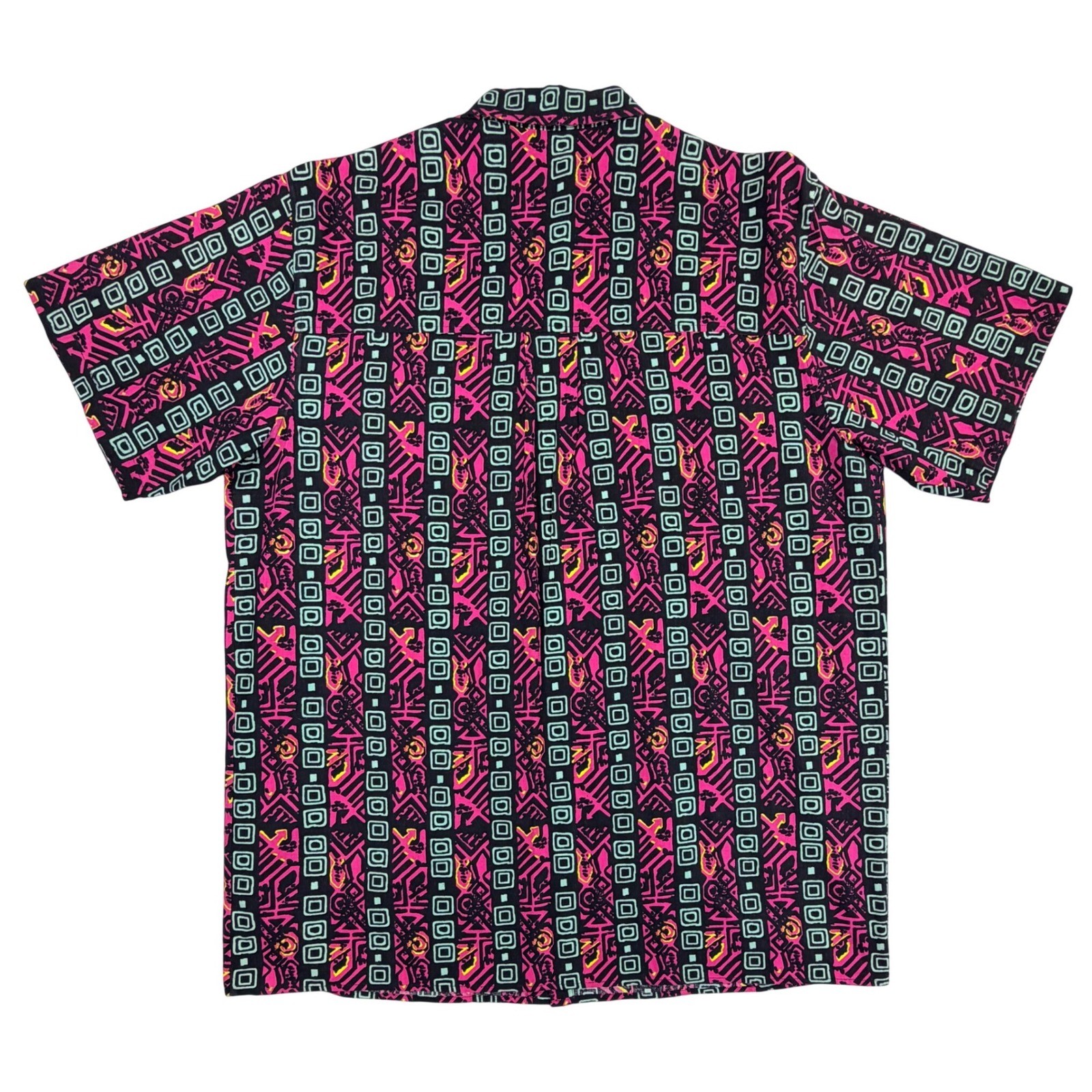 Anchor Point Button Front Shirt Men XLT Tall Pink Cotton Geometric Abstract 90s